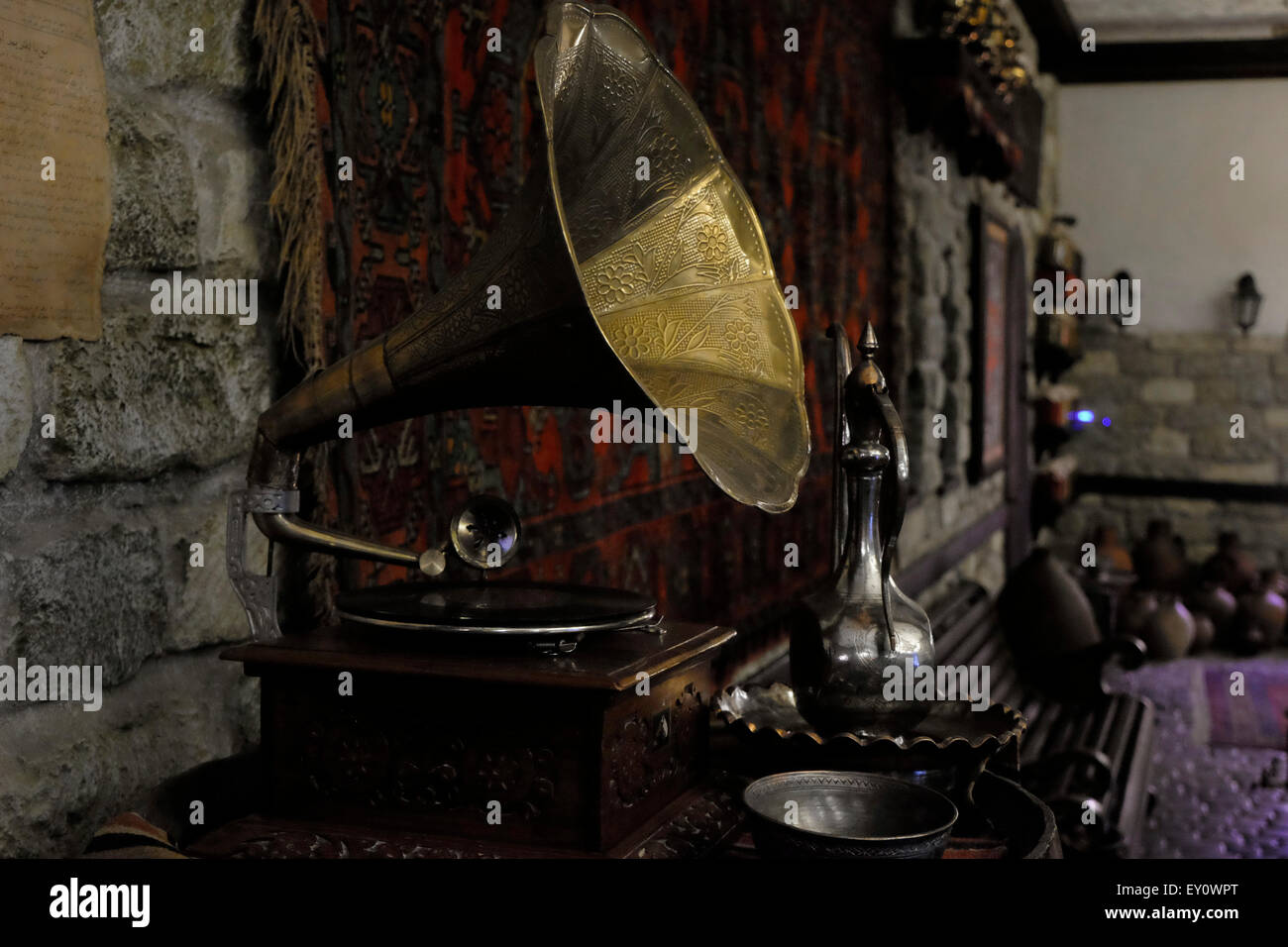 Old gramophone in a restaurant in the city of Baku capital of Azerbaijan Stock Photo
