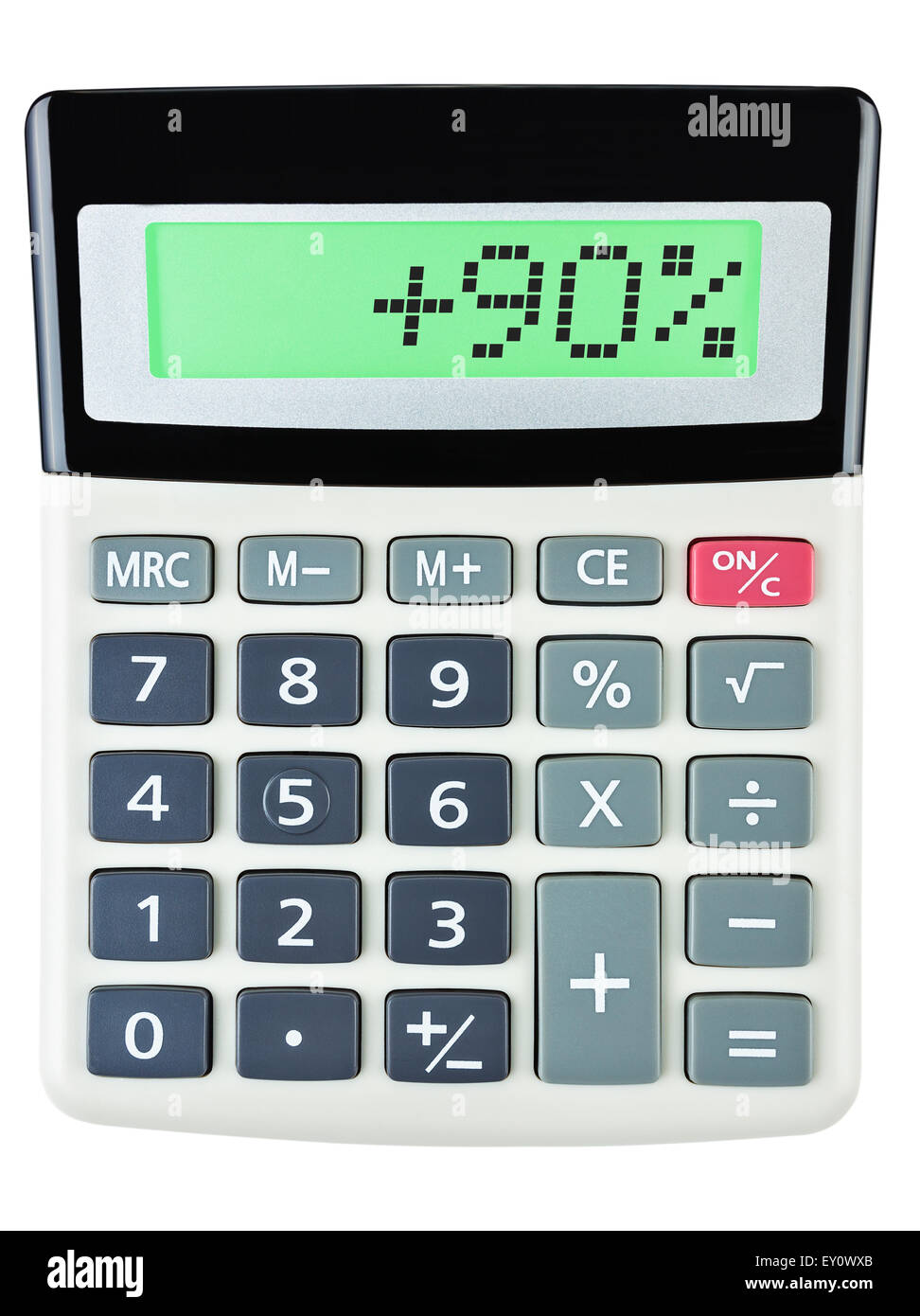 Calculator with 90 on display on white Stock Photo