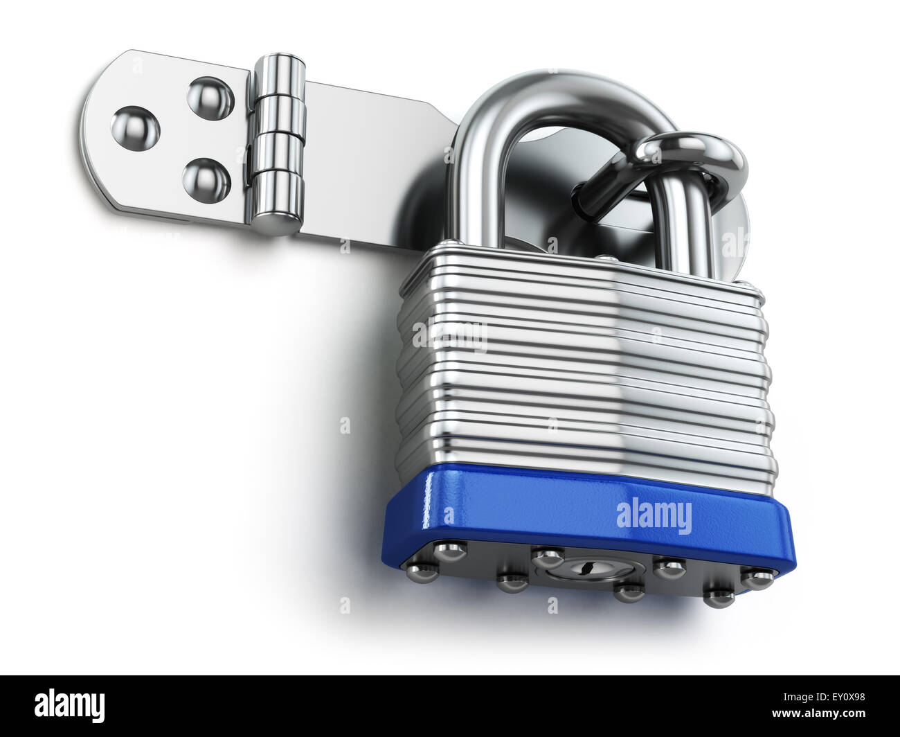 Padlock hanging on lock hinge. Security concept. 3d Stock Photo Alamy