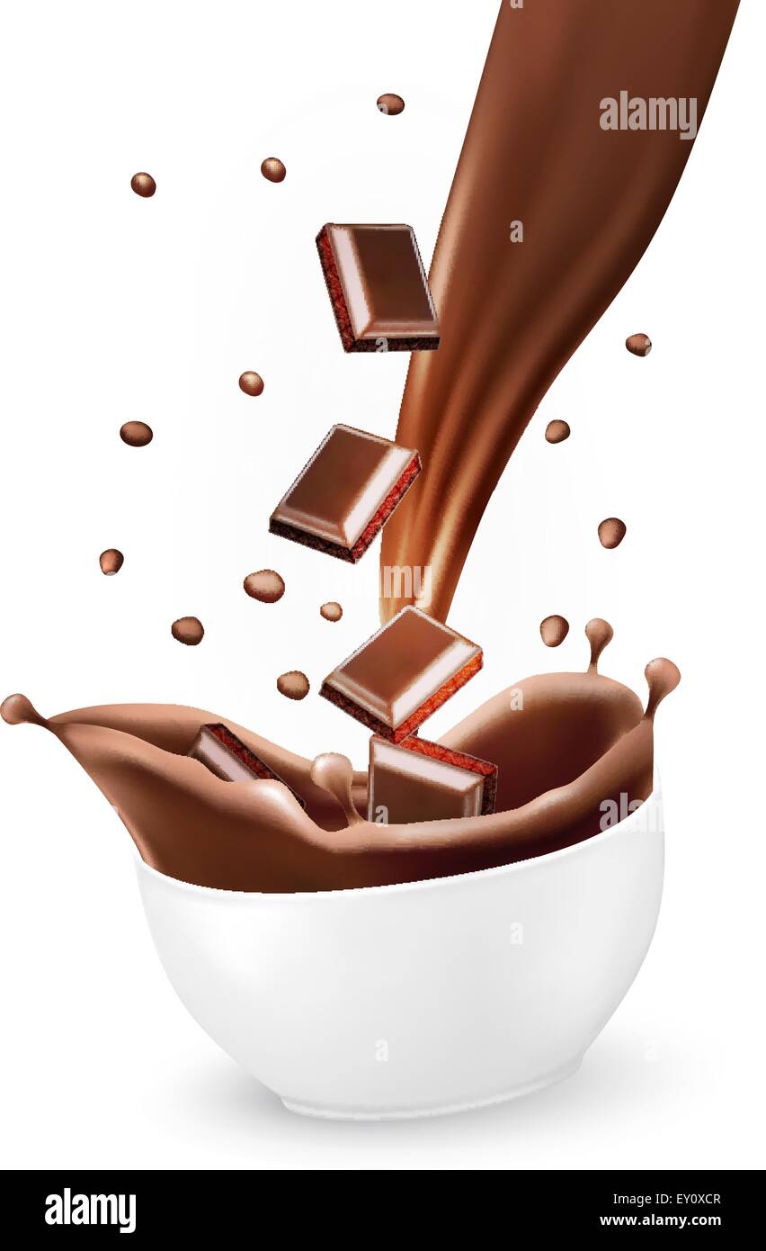 Splash of brown hot chocolate in white bowl. Vector Stock Vector Image