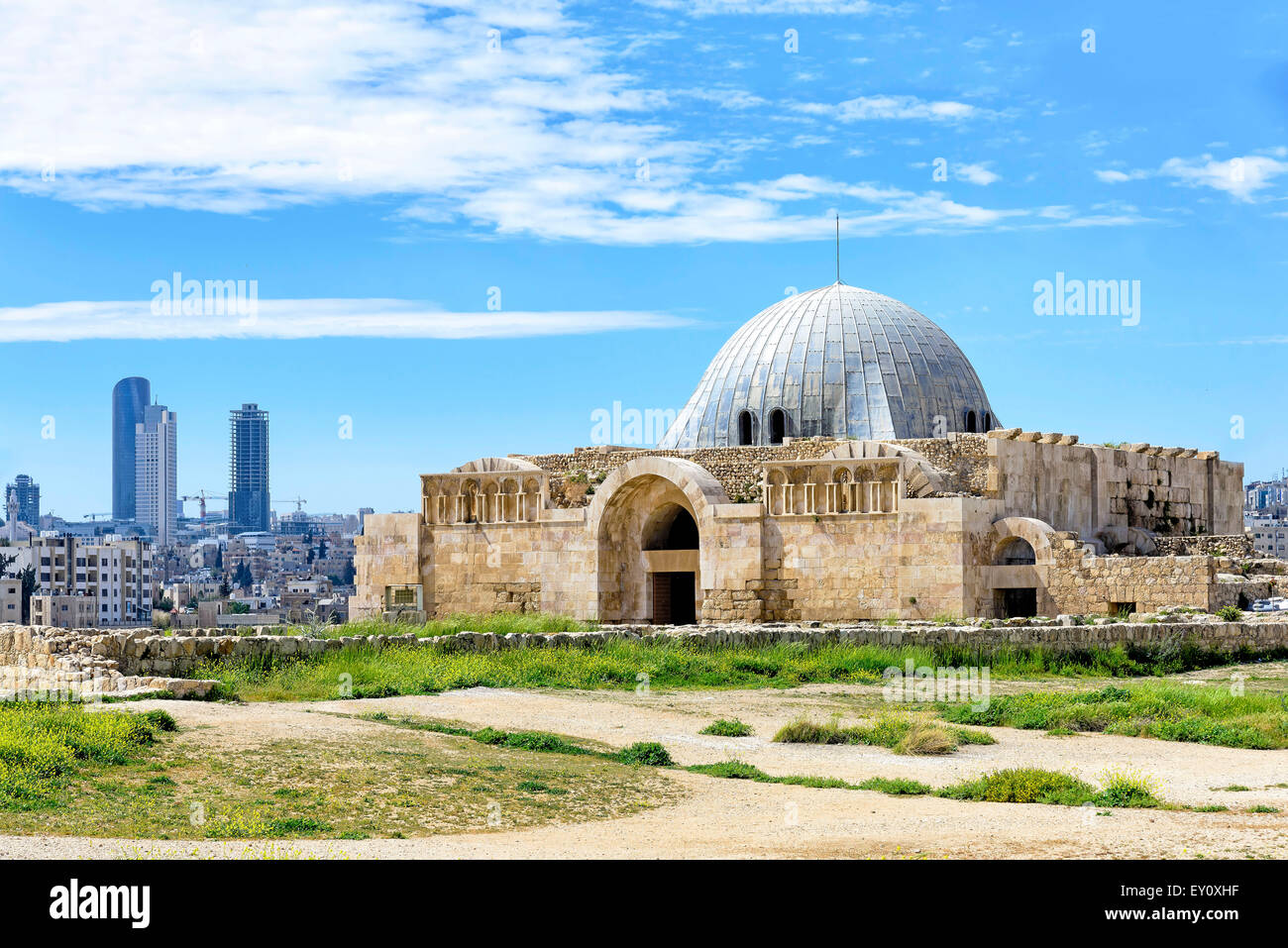 View of old Umayyad Palace, one of the well-preserved buildings at Jabal al-Qal'a, the old roman citadel hill of Amman, Jordan Stock Photo