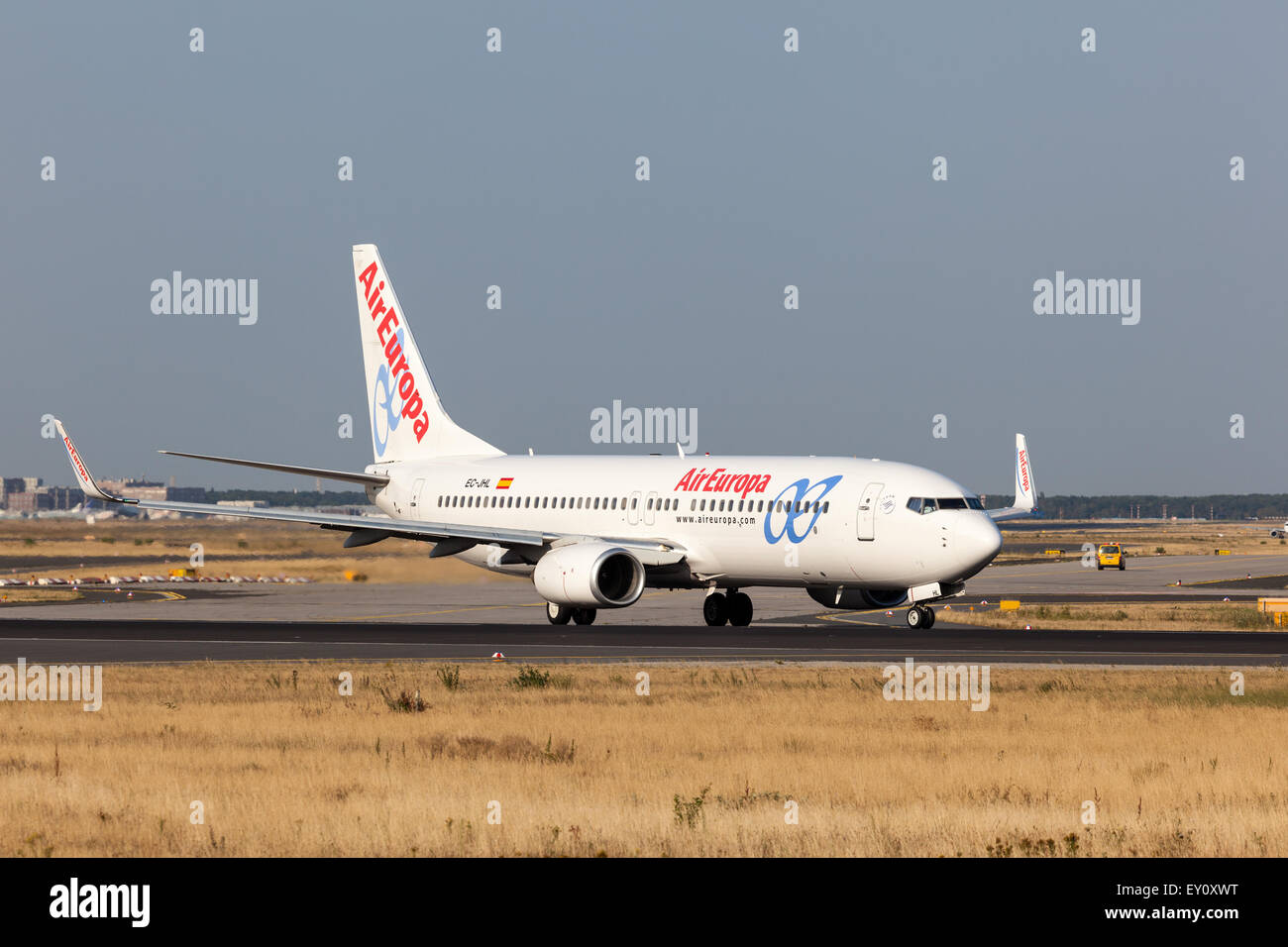 Boeing 737-800 of the spanish Air Europa Airlines ready for take off at the Frankfurt International Airport Stock Photo