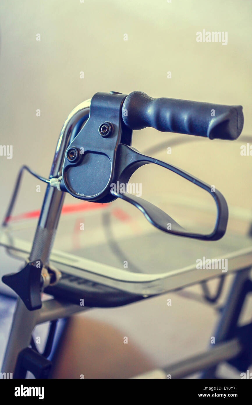 Close up of the grip and brake of a wheeled walker Stock Photo Alamy