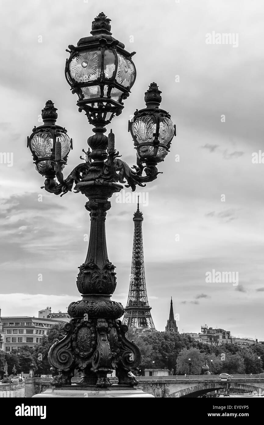 Paris view of Eiffel tower from Bridge of Alexandre III Stock Photo