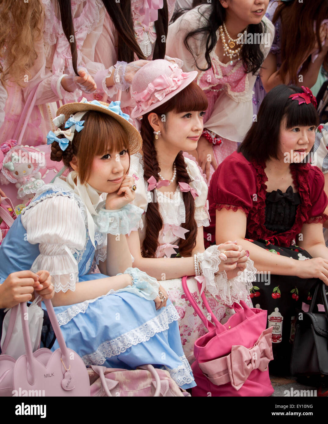 TOKYO, JAPAN JUNE 27, 2015 Anime cosplay fans in Harajuku district