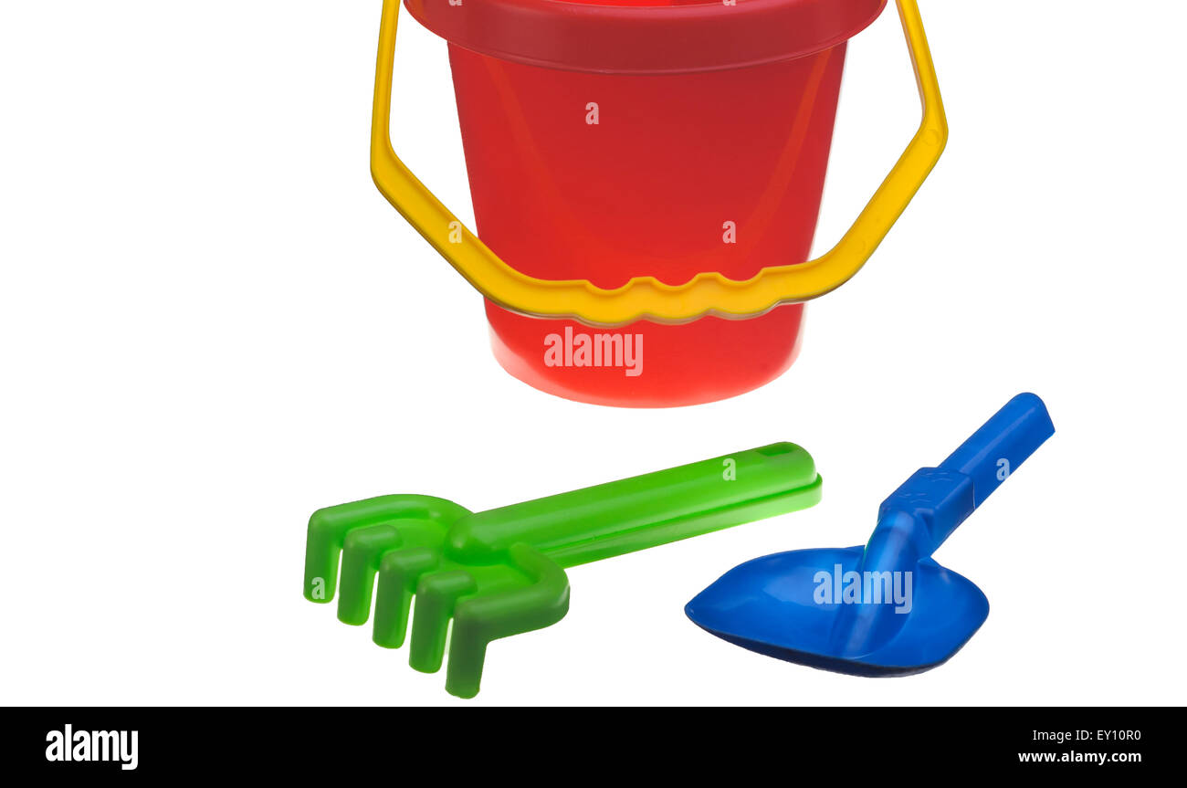 Colourful plastic children's beach toys. Stock Photo