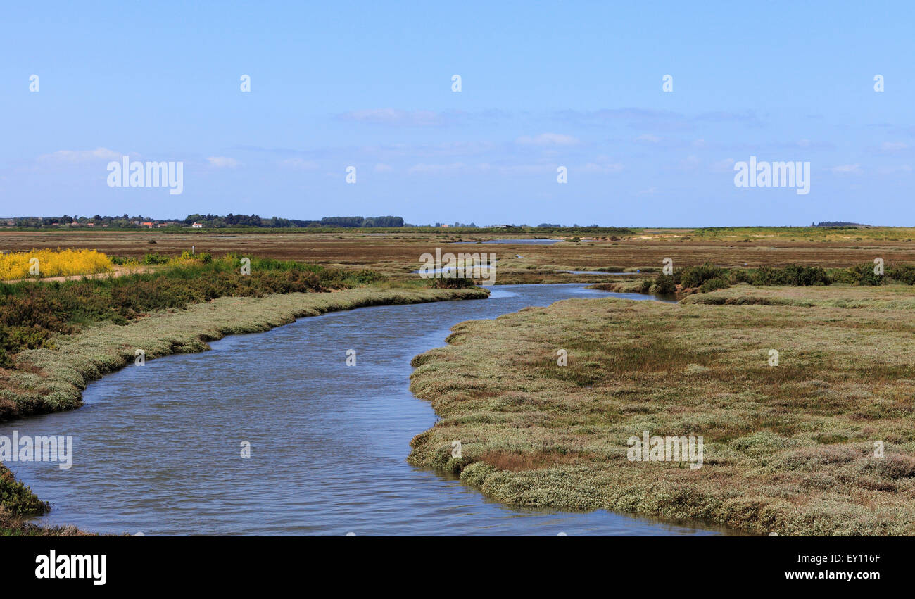 Marshes at Titchwell on the Norfolk coast at high tide. Stock Photo