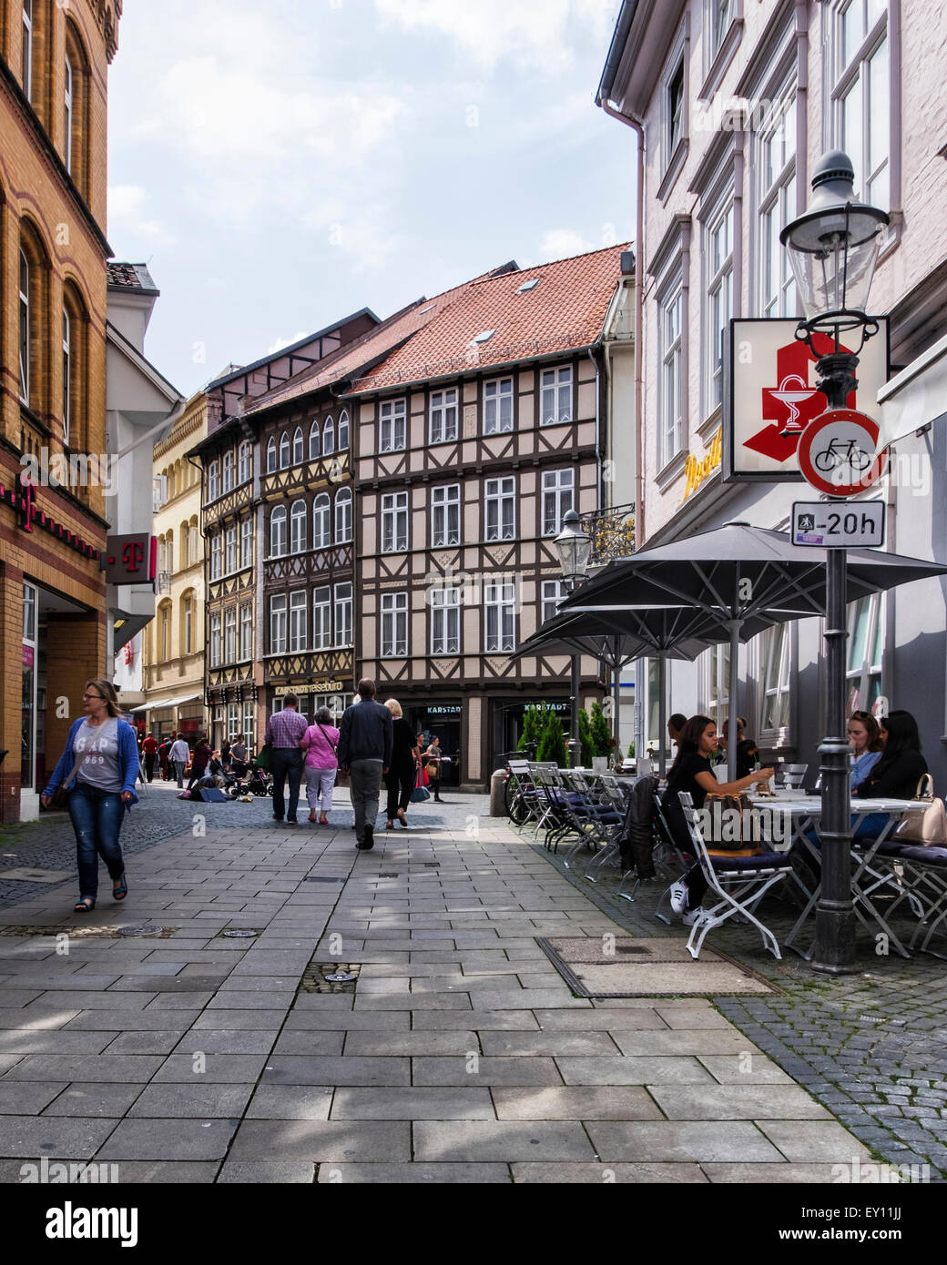 Braunschweig, Brunswick, Germany. Altstadt, Shoppers in Old town center, shops and traditional