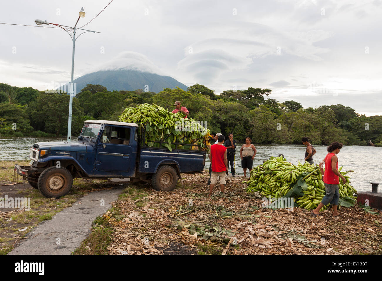 Loading bananas on Altagracia Port Terminal in Ometepe Island