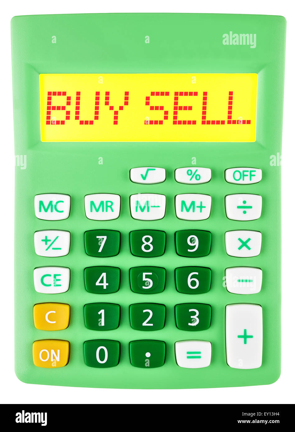 Calculator with BUY SELL on display isolated Stock Photo
