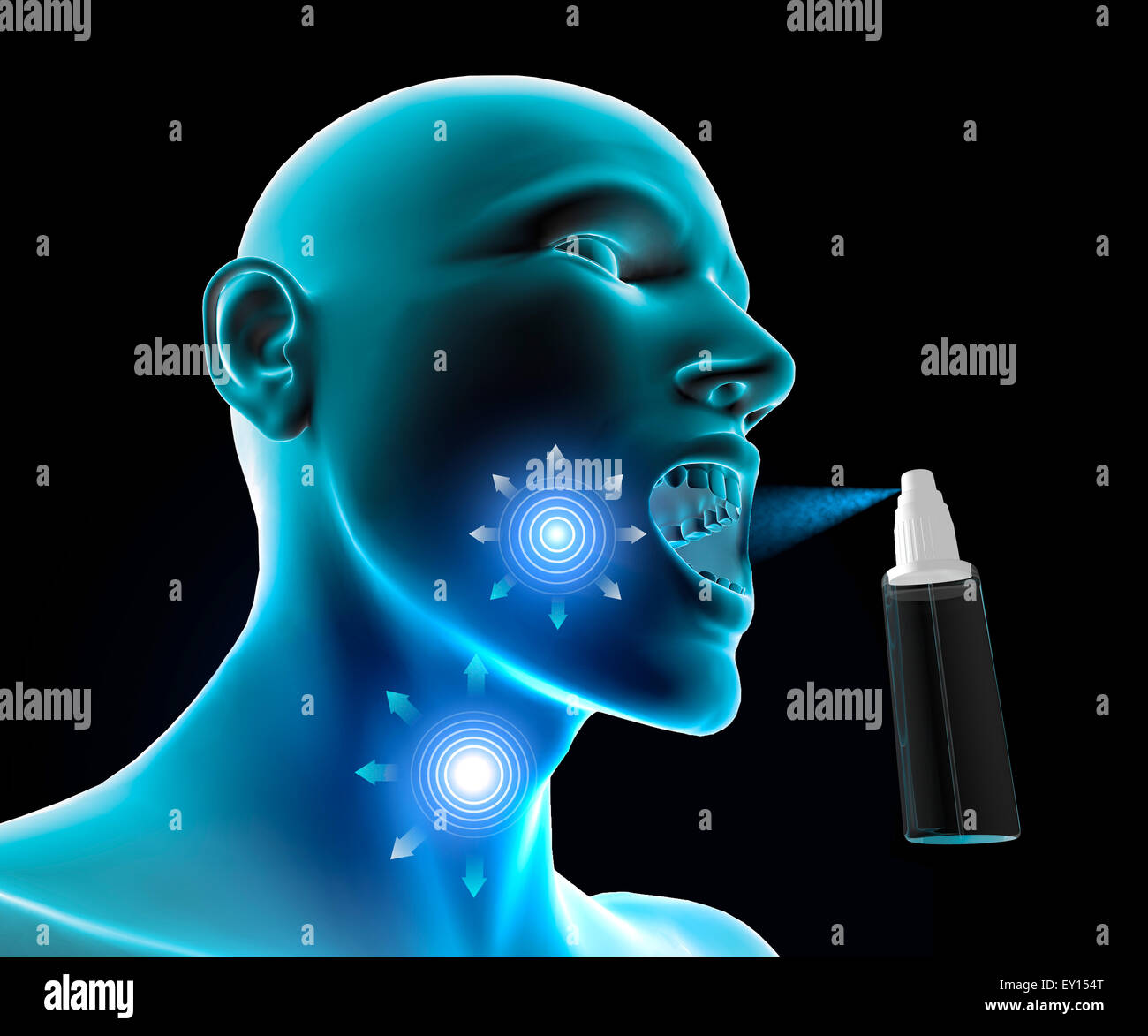 Sore throat inflammation, pain, spray atomizer Stock Photo Alamy