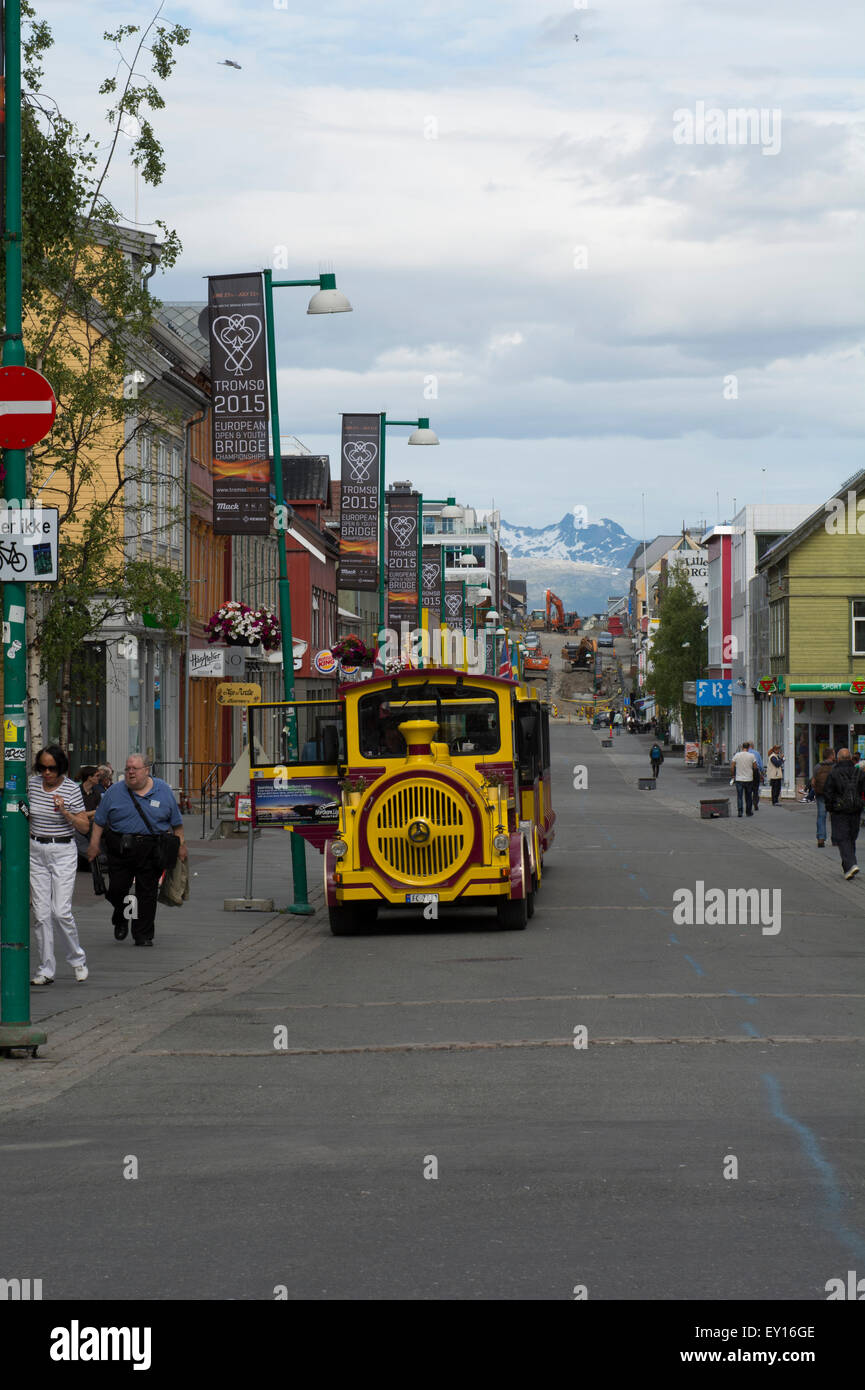 Norway, Tromso, Downtown Tromso. The Arctic Train, a sightseeing tram that takes passengers