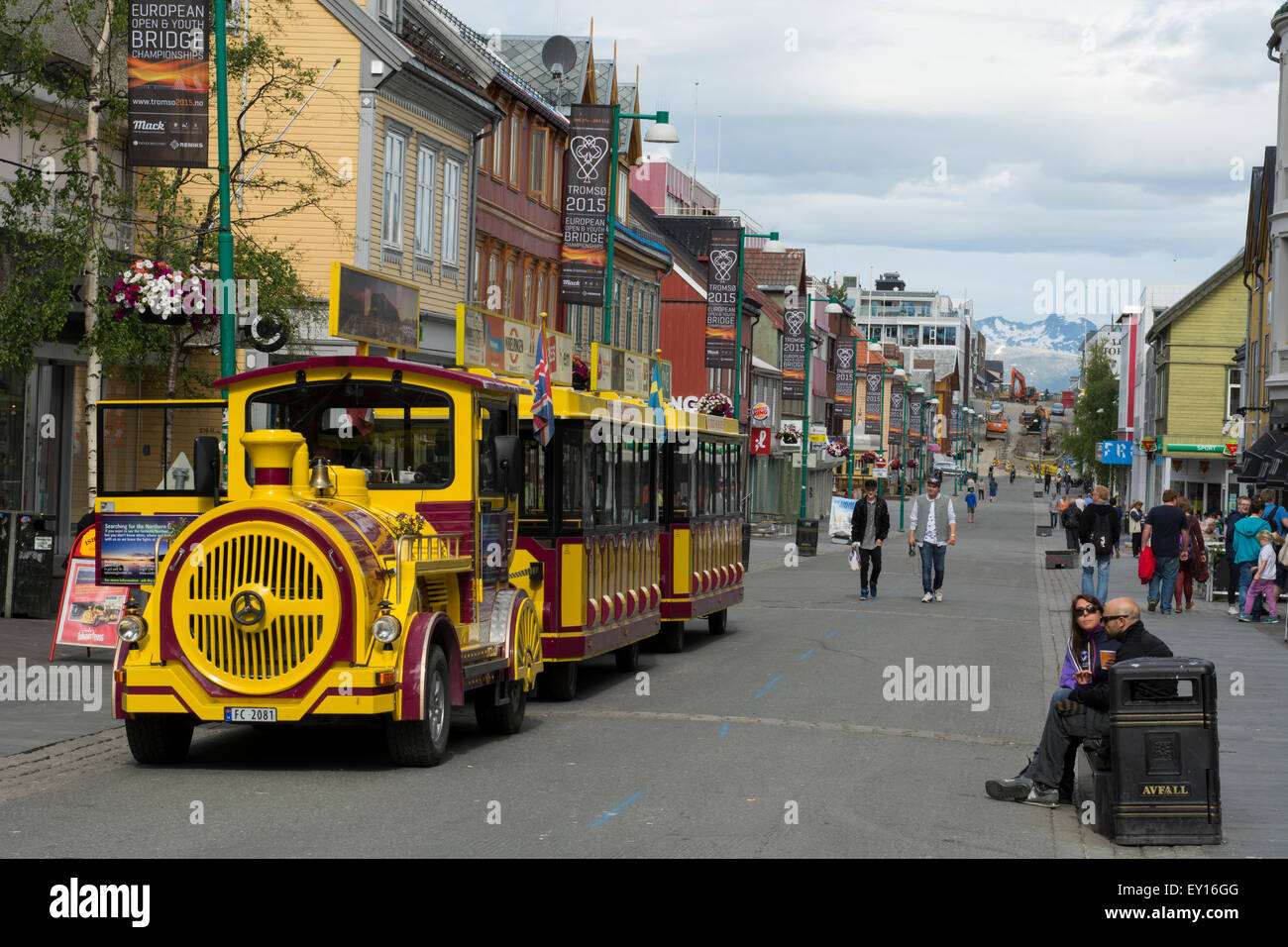 Norway, Tromso, Downtown Tromso. The Arctic Train, a sightseeing tram that takes passengers
