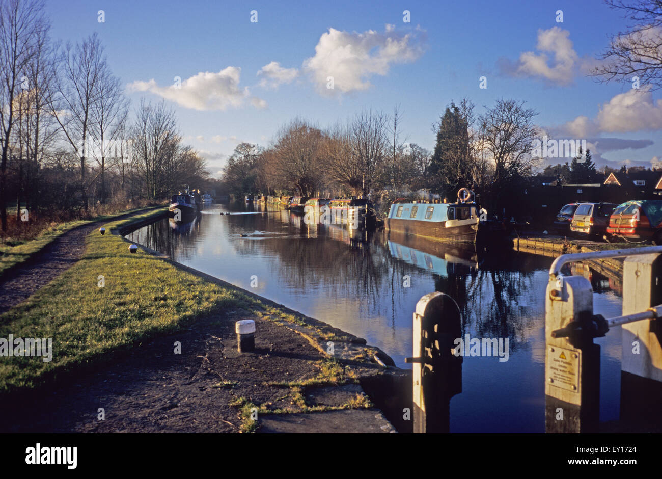 The Grand Union Canal, barges and lock gates between Hemel Hempstead