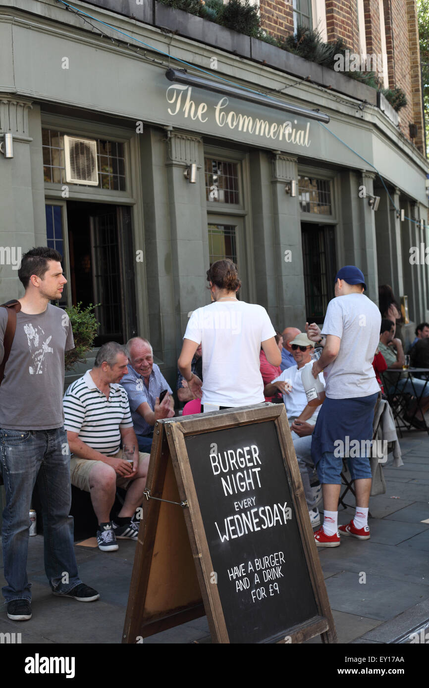 Enjoying a drink outside The Commercial pub, Railton Road, Herne Hil SE24, London Stock Photo