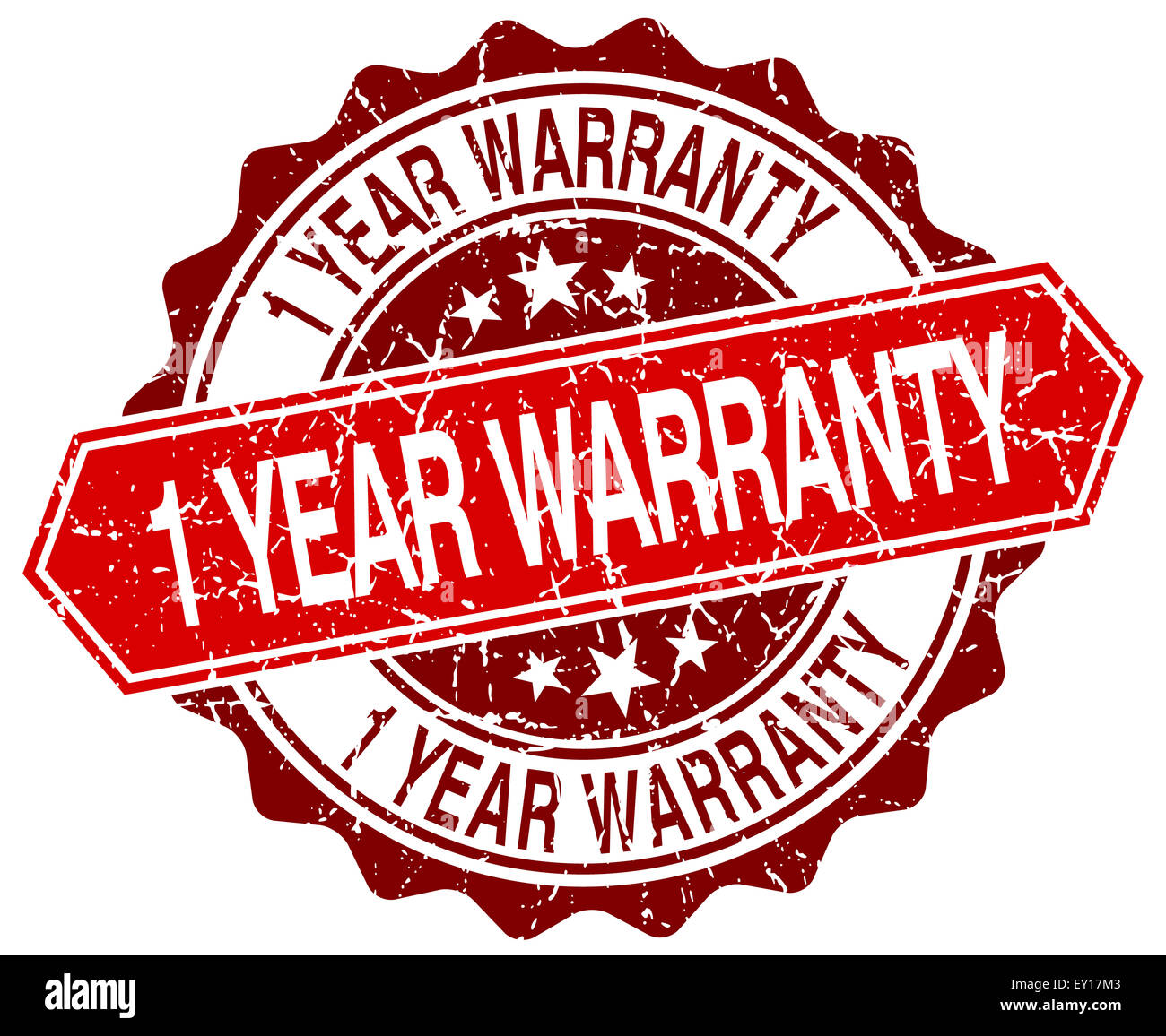 1 year warranty red round grunge stamp on white Stock Photo - Alamy