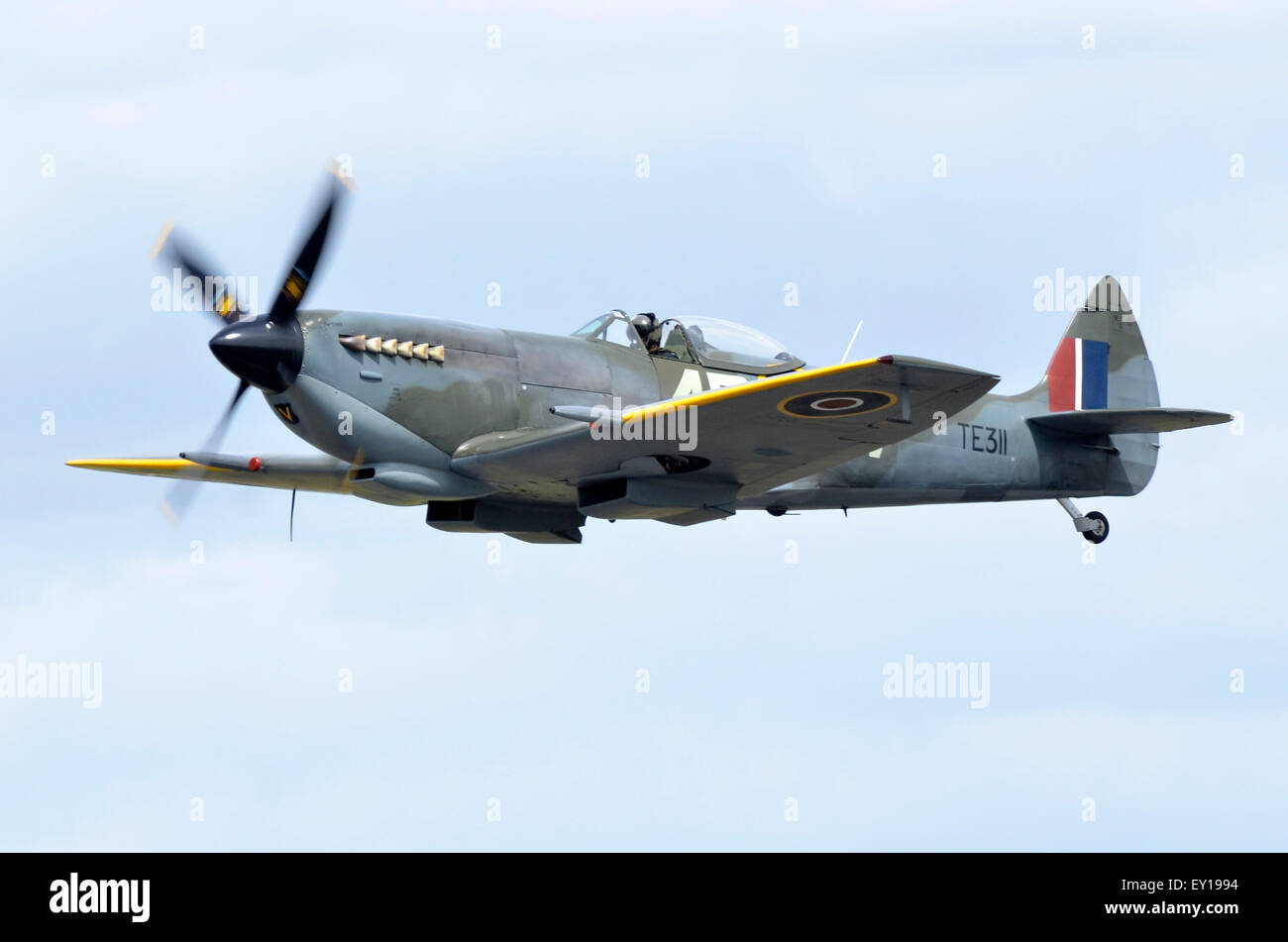 Supermarine Spitfire Mk XIV aircraft in RAF markings displaying during RIAT 2015's Battle of Britain 75th Anniversary flypasts, Fairford, UK. Credit:  Antony Nettle/Alamy Live News Stock Photo