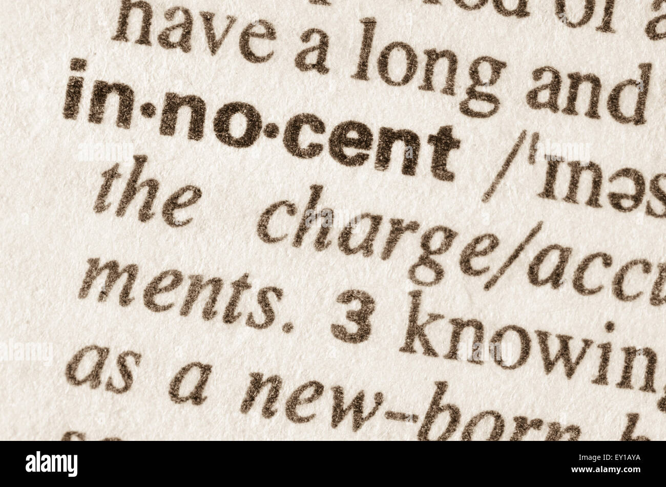 Definition of word innocent in dictionary Stock Photo