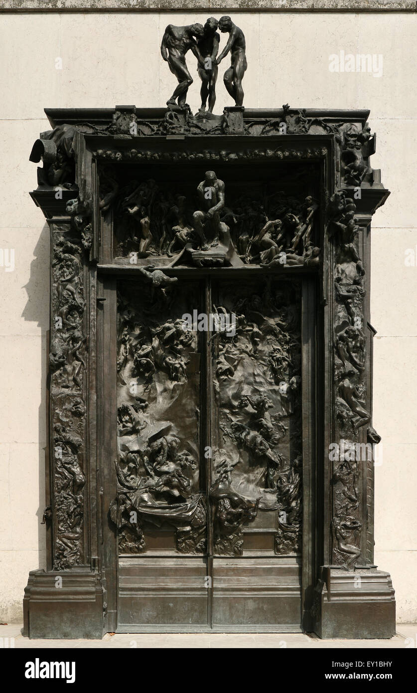 The Gates of Hell (La Porte de l'Enfer) designed by French sculptor Auguste Rodin displayed in the garden of the Rodin Museum in Paris, France. Stock Photo