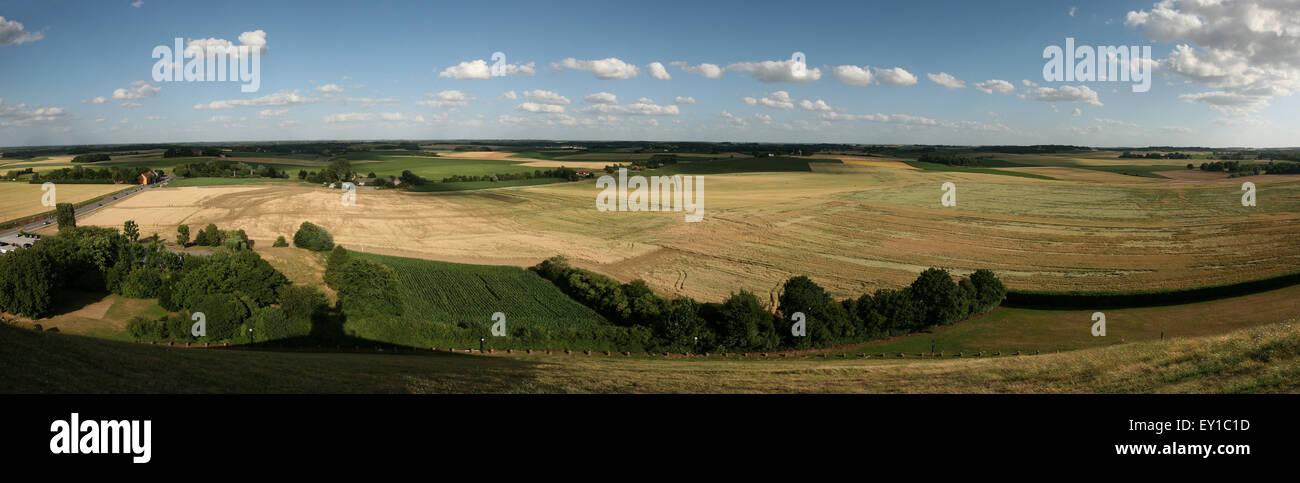 Battlefield of the Battle of Waterloo (1815) near Brussels, Belgium. Panorama from the top of the Lion's Mound. The panorama has Stock Photo