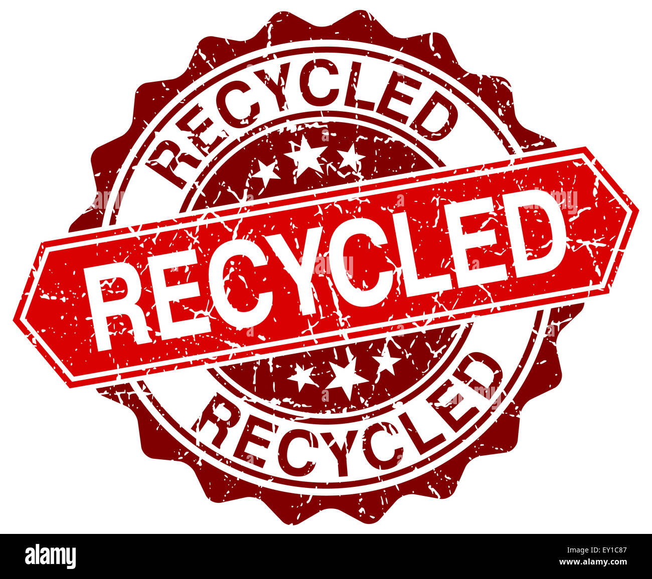 recycled red round grunge stamp on white Stock Photo - Alamy