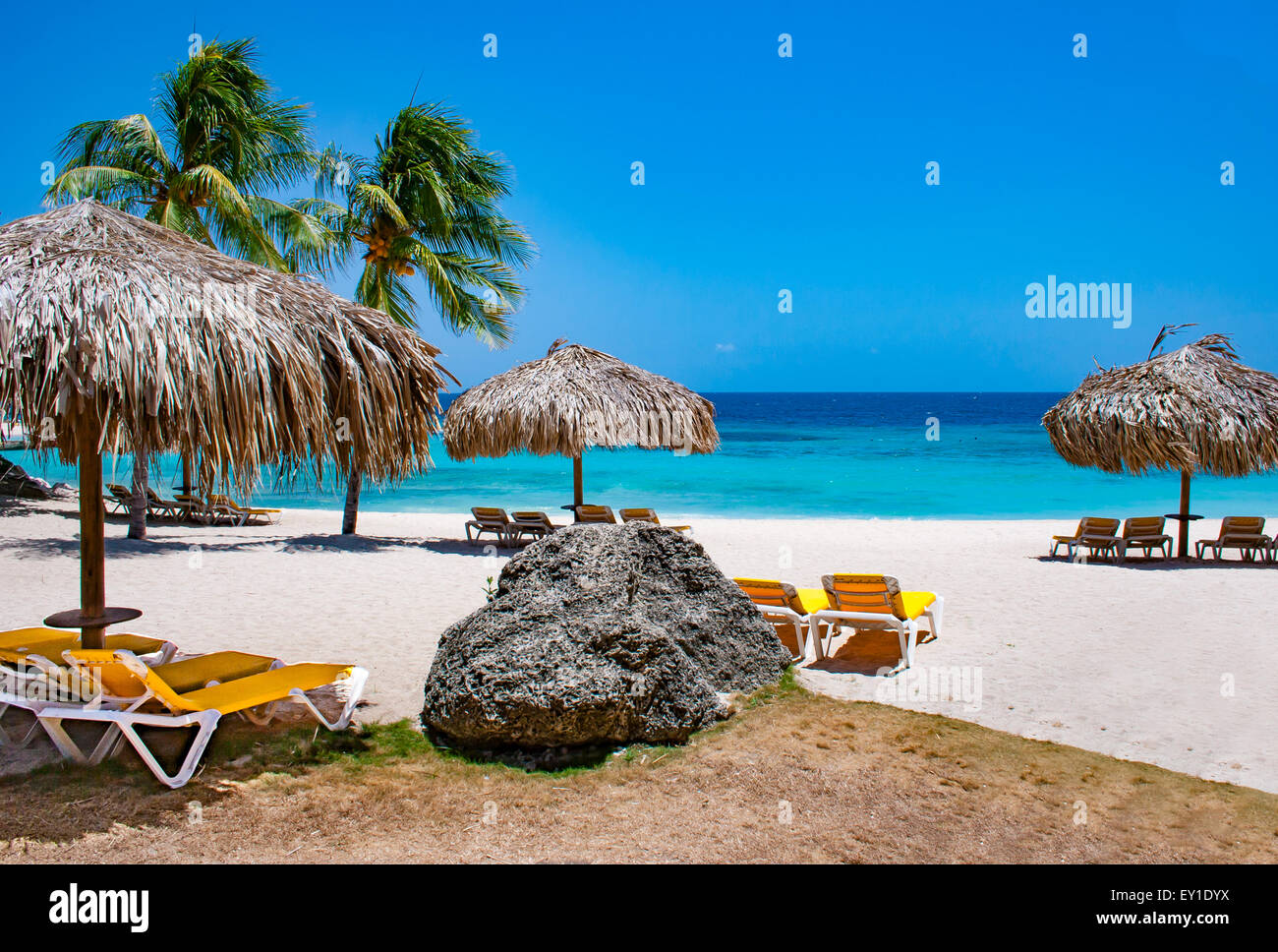 Cabins on the Piscadera Beach Curacao Stock Photo