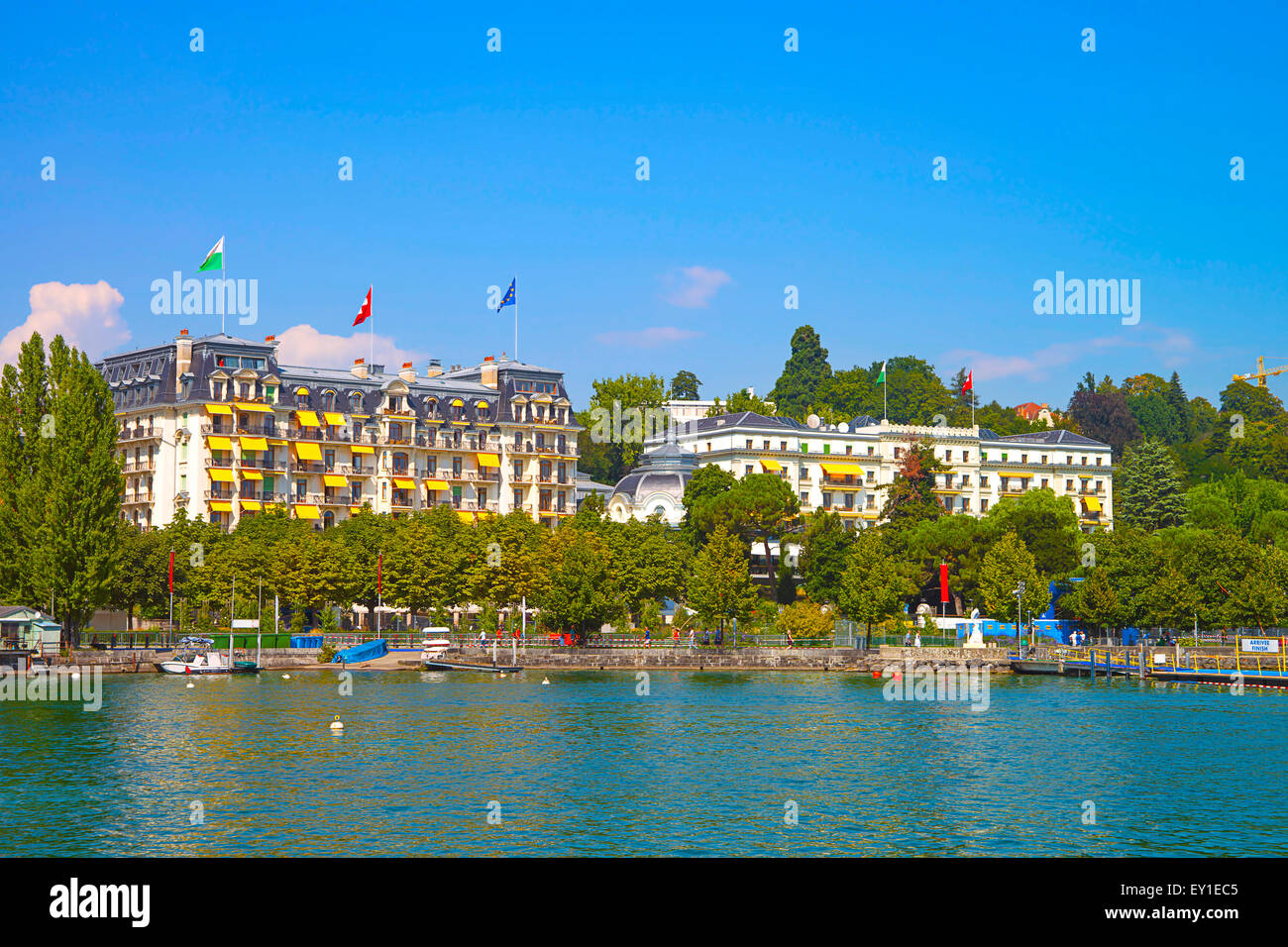 Geneva lake bay harbor view in Lausanne, Switzerland in summertime Stock Photo