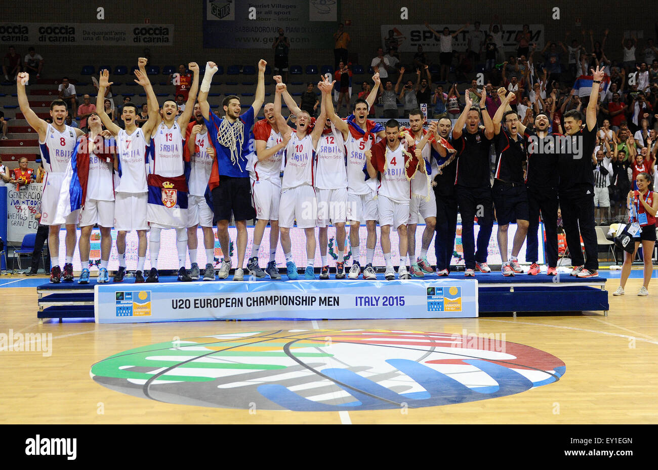 Lignano, Italy. 19th July, 2015. Serbia win the gold medal at U20 FIBA European Baketball Championship. July 19, 2015.  Credit:  Simone Ferraro/Alamy Live News Stock Photo