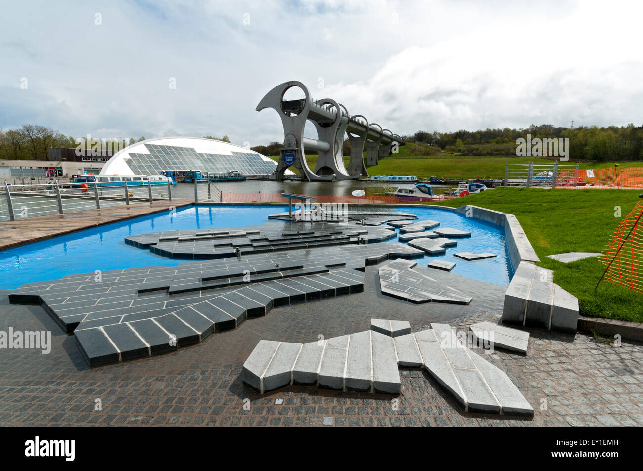 Water features in the Water Play Park area at the Falkirk Wheel, Falkirk, Scotland, UK Stock
