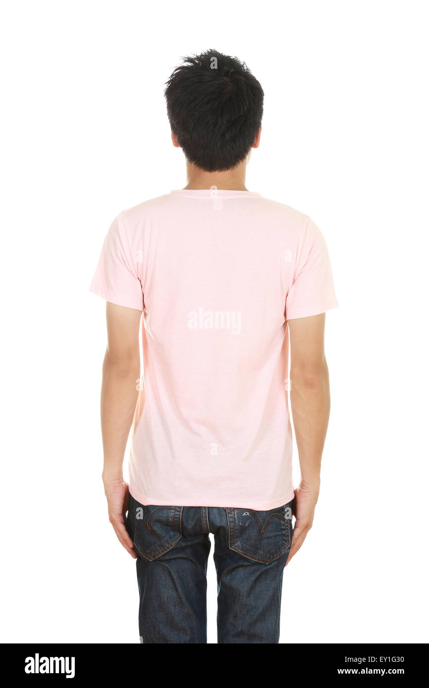 Shirt R Back Side man with blank t-shirt (back side) isolated on white background Stock ...