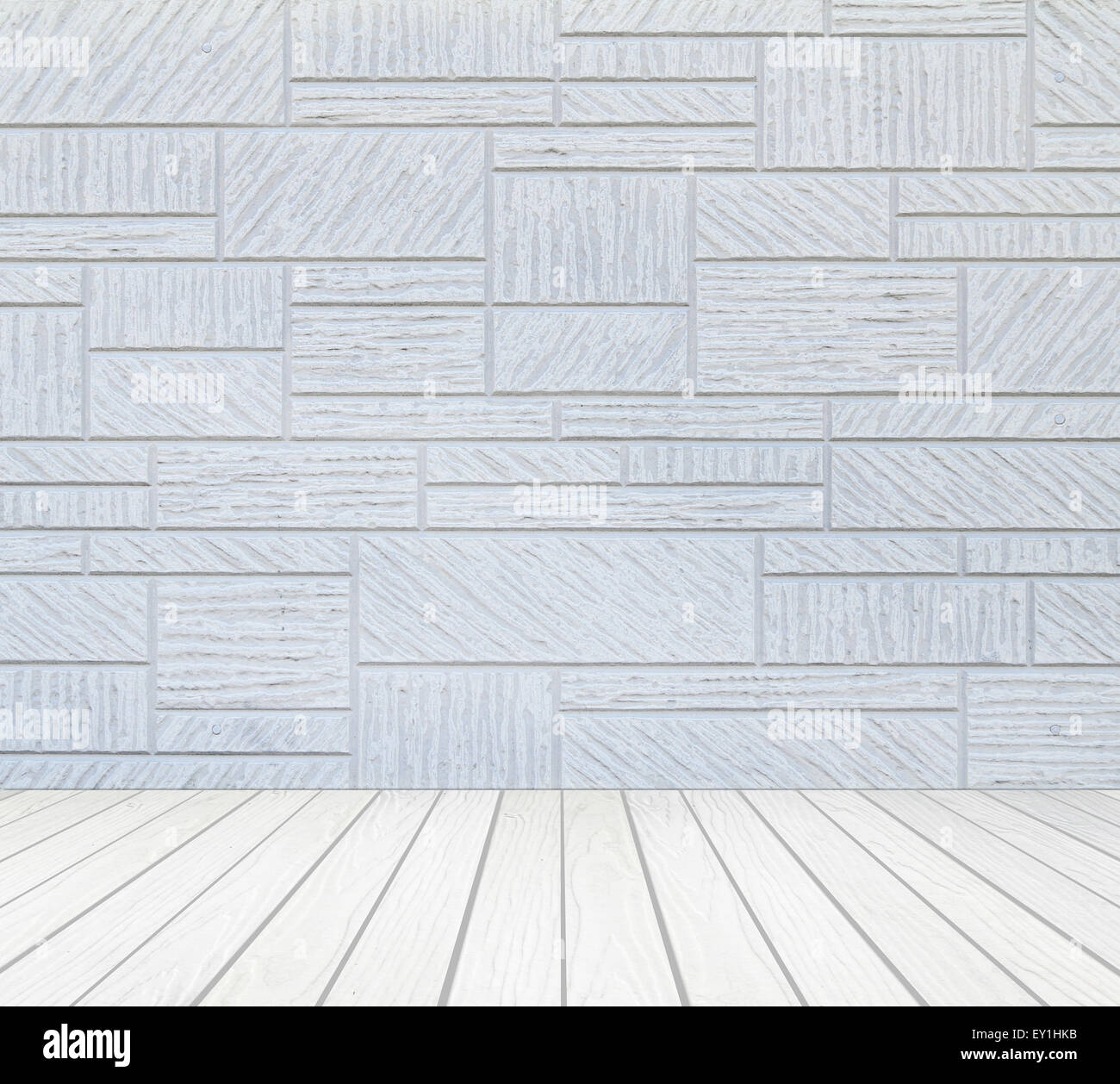 room interior with brick wall and white wood floor background Stock ...