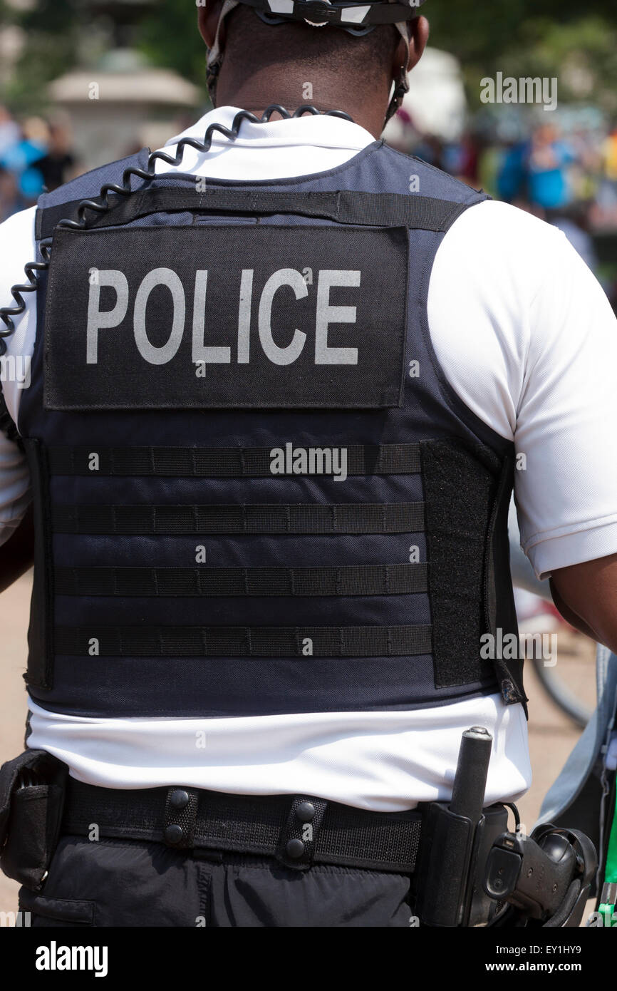 Policeman in bulletproof vest - USA Stock Photo