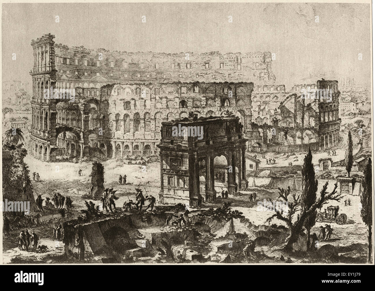Colosseum, Rome, Italy, Illustration from 1760 Etching by Giovanni Battista Piranesi, 1918
