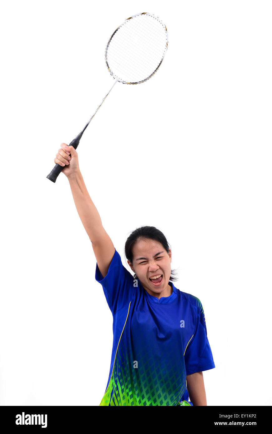badminton player in action isolated on white background Stock Photo - Alamy