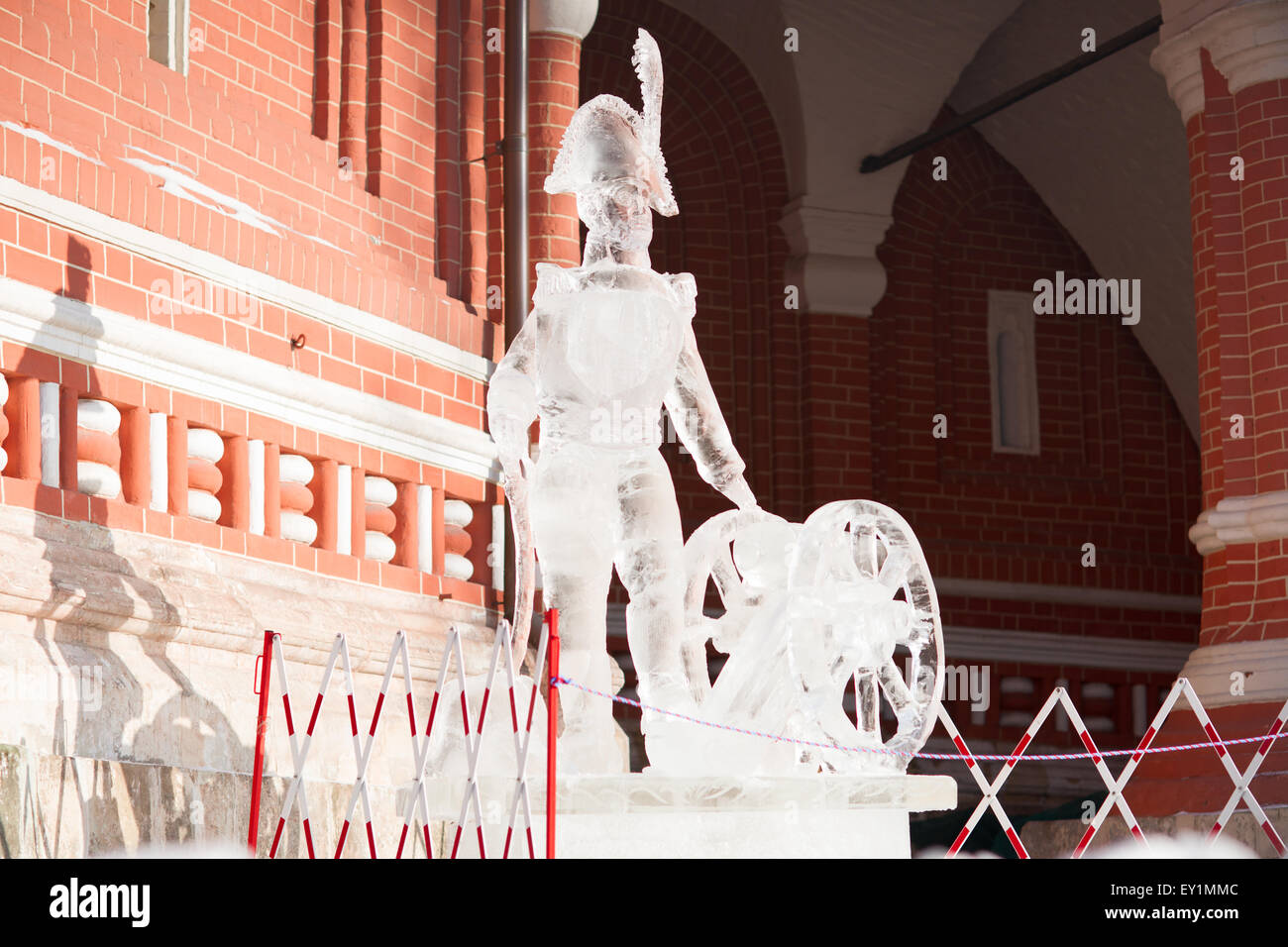 Ice figure by the Moscow St. Basil's cathedral in the sunny winter day Stock Photo