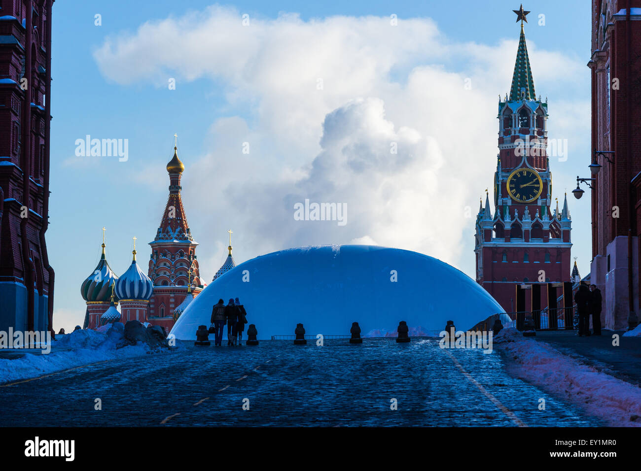 St. Basil's cathedral, Spassky tower of the Kremlin and protective cover over Lenin's mausoleum Stock Photo
