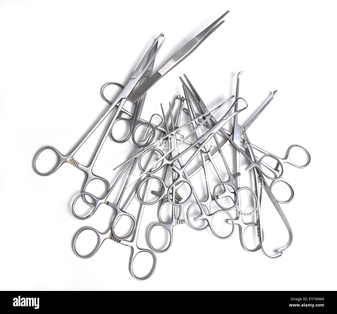 Surgical instruments isolated on white background Stock Photo