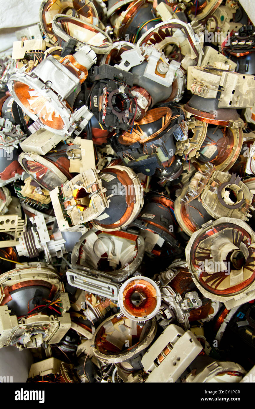 grounp of television components ewaste ready for recycling Stock Photo