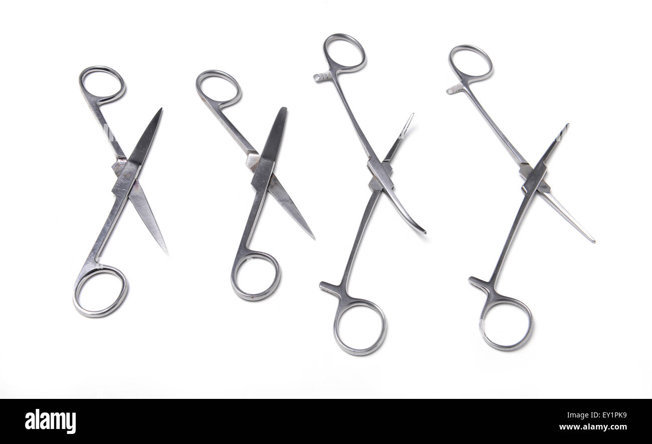 Surgical instruments isolated on white background Stock Photo