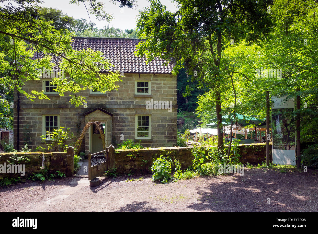Midge Hall, home to the Falling Foss Tea Garden by the  May Beck Sneaton Forest near Whitby North Yorkshire Stock Photo