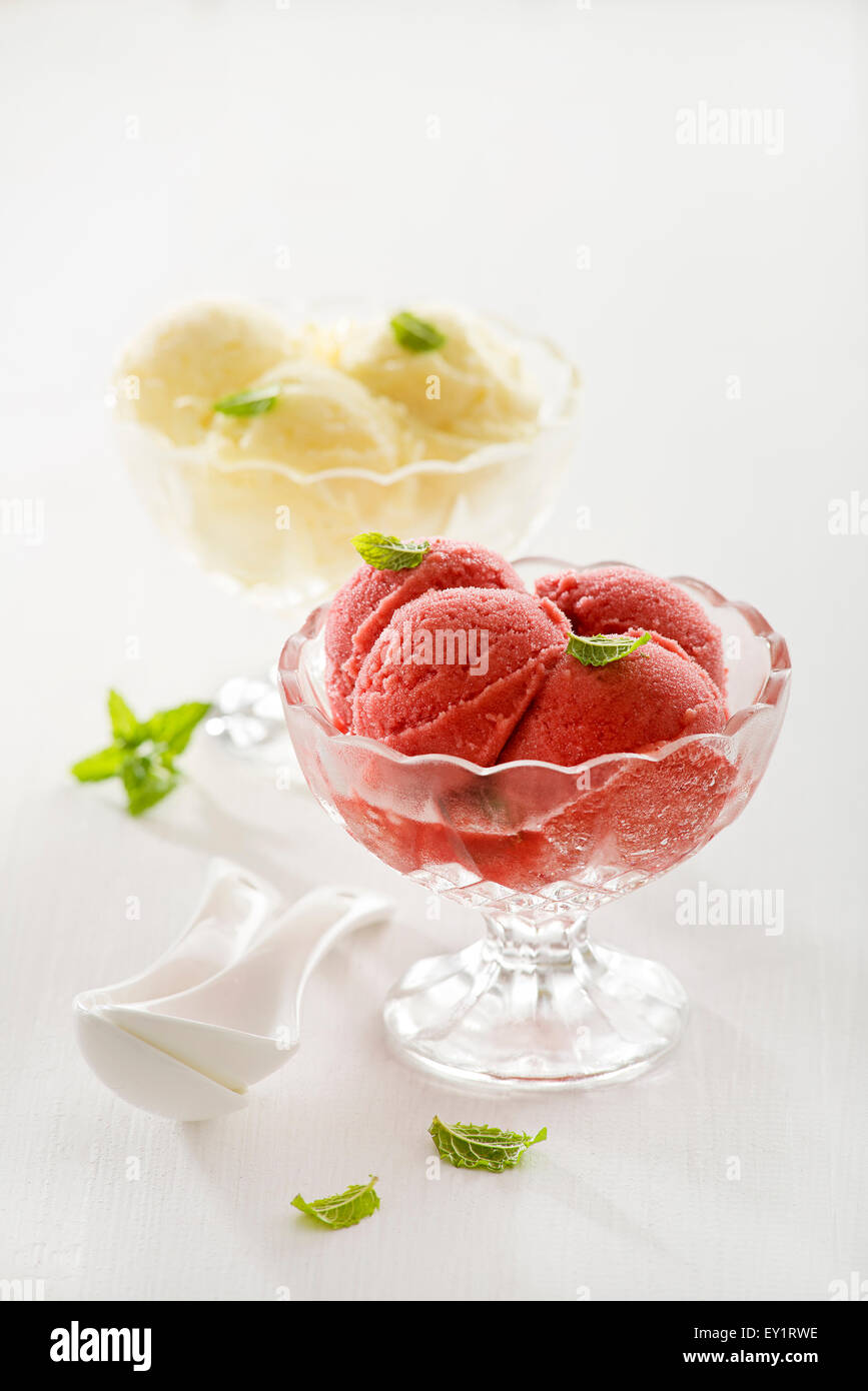 Fresh fruit ice cream in crystal glasses Stock Photo Alamy