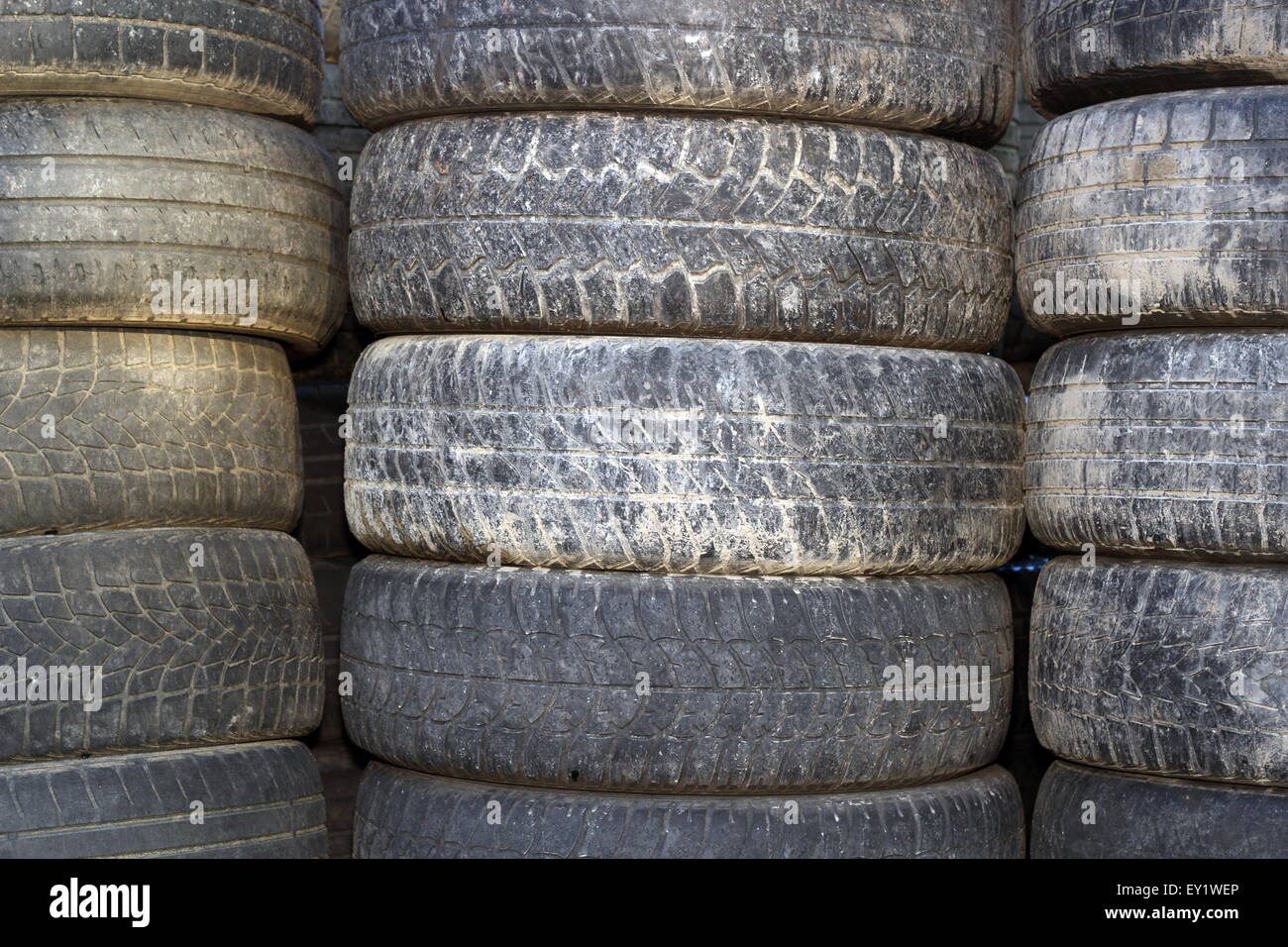 bunch of old used auto tires forming an interesting pattern Stock Photo
