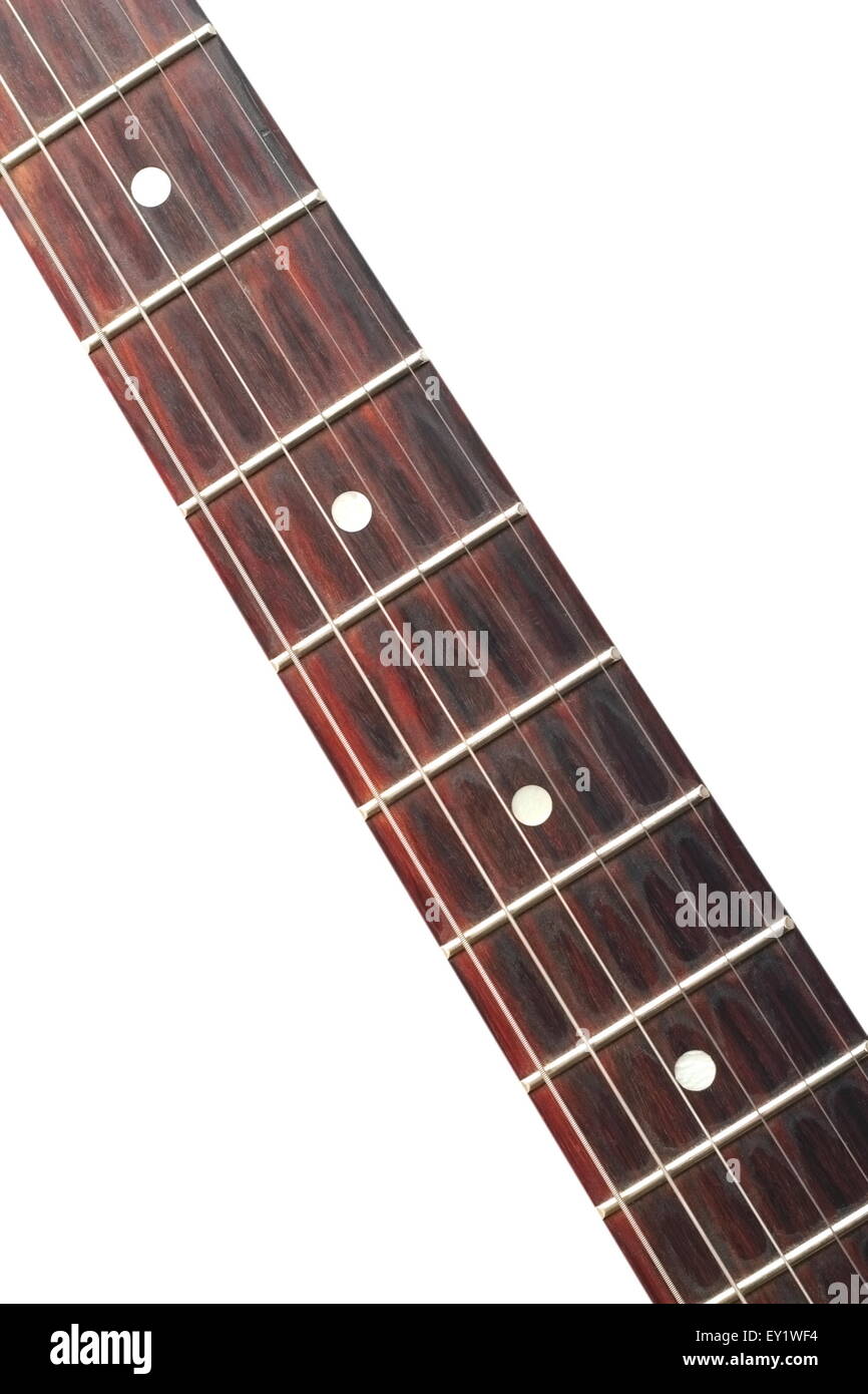 old used electric guitar neck isolated over white background Stock Photo