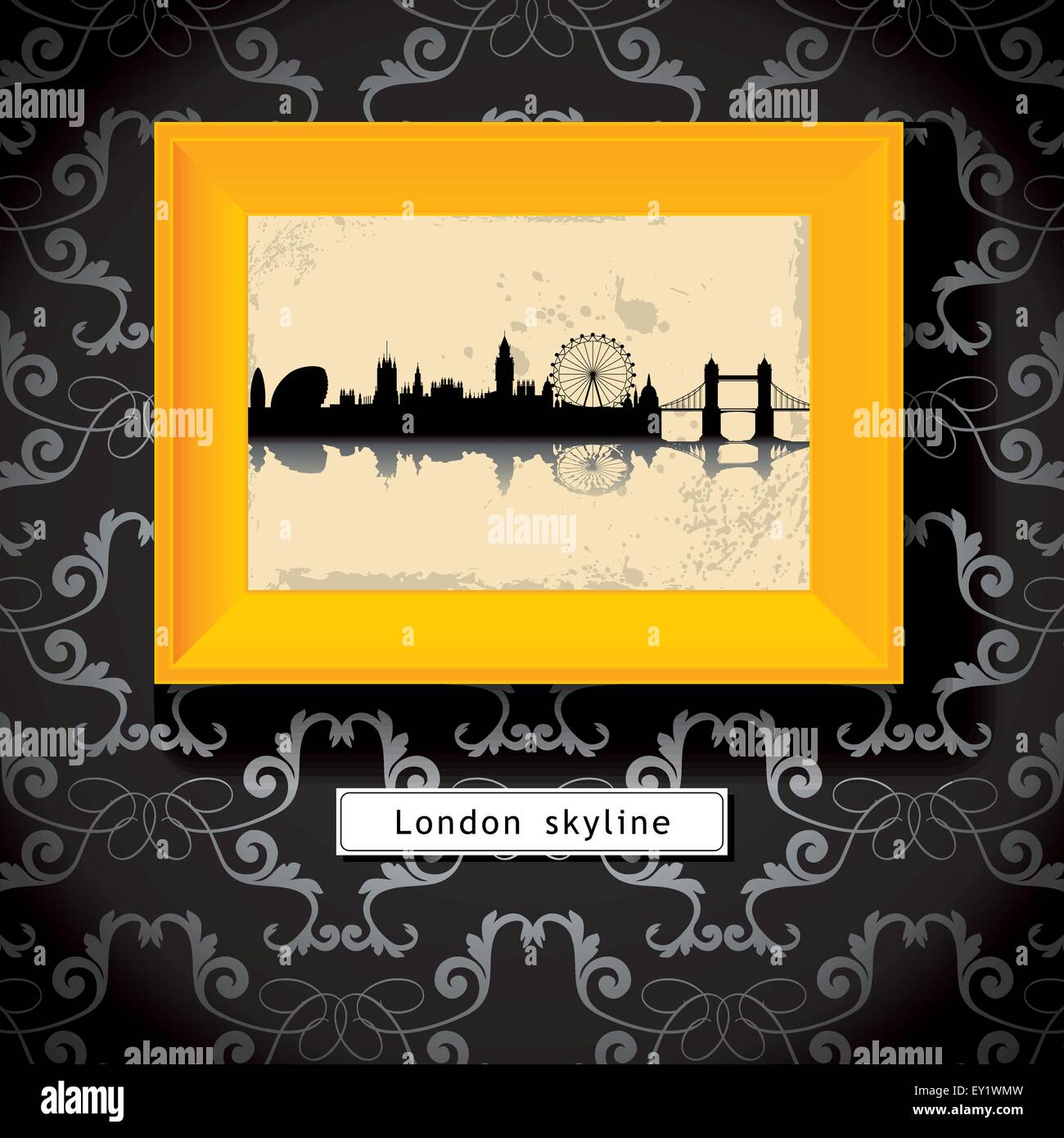 grunge London skyline in yellow photo frame - vector illustration Stock Vector