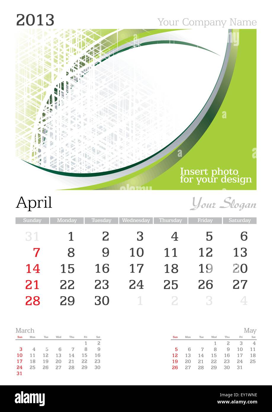 April 2013 A3 calendar - vector illustration Stock Vector Image & Art ...