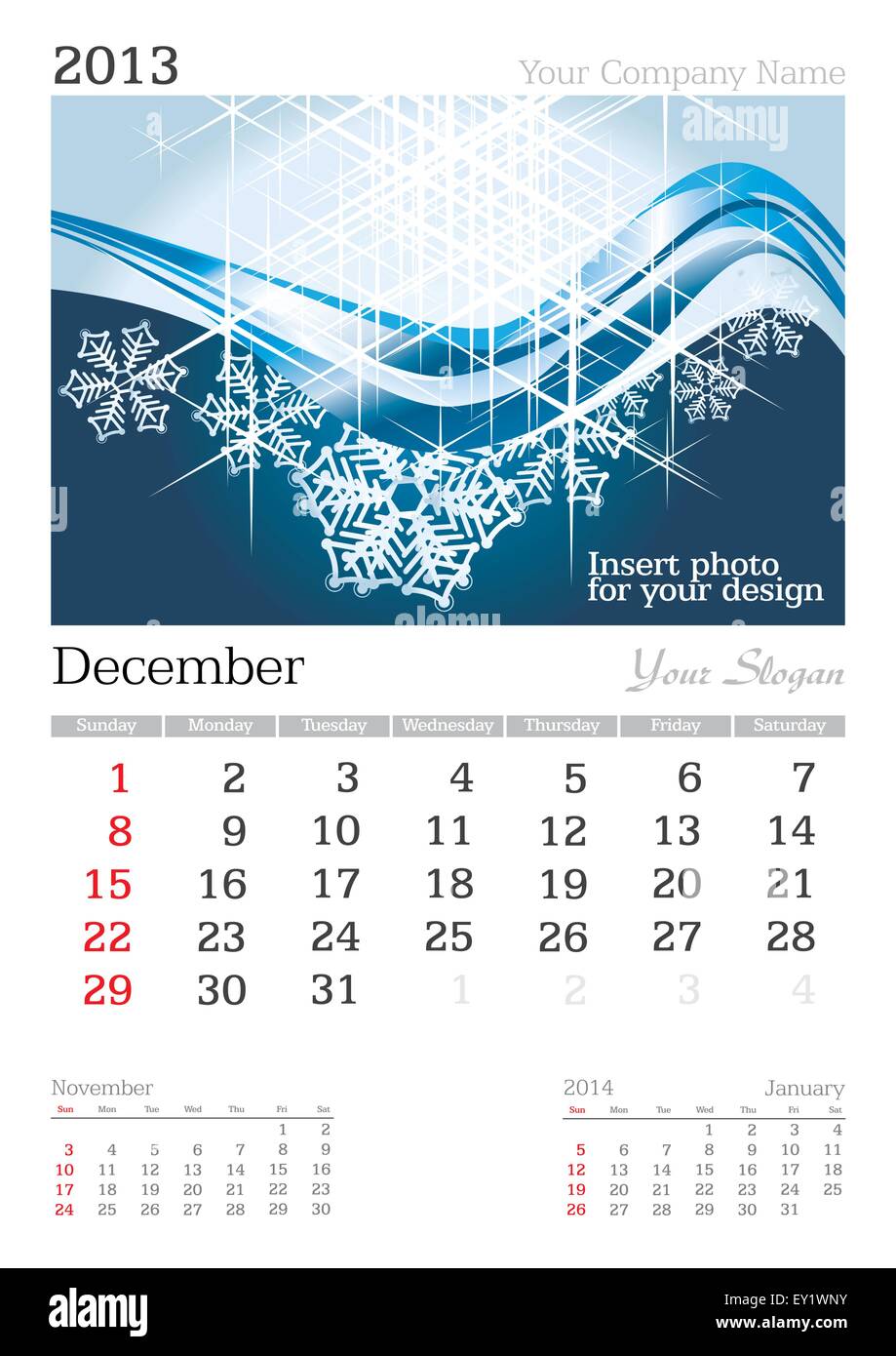 December 2013 A3 calendar - vector illustration Stock Vector Image ...