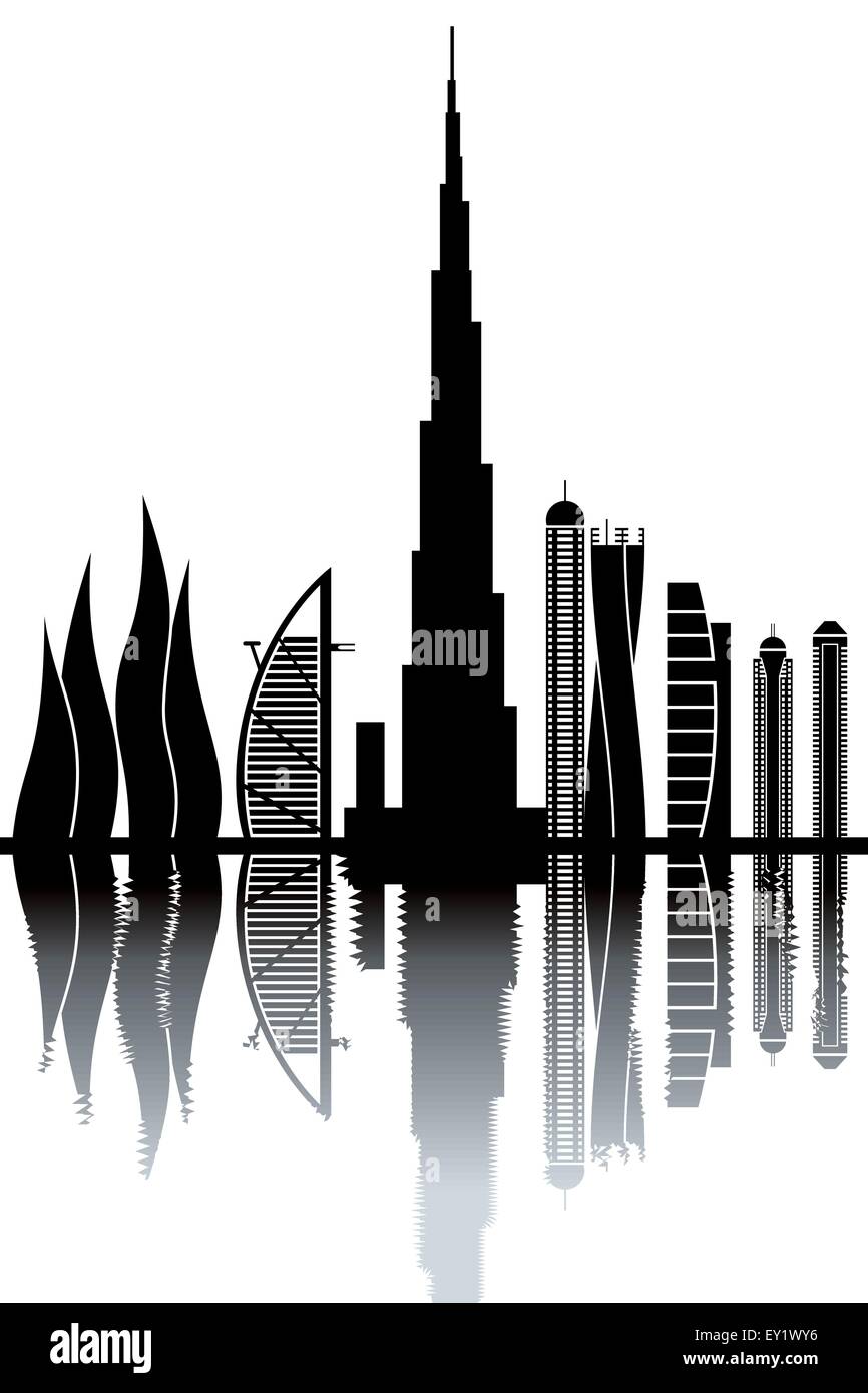 Dubai skyline - black and white vector illustration Stock Vector