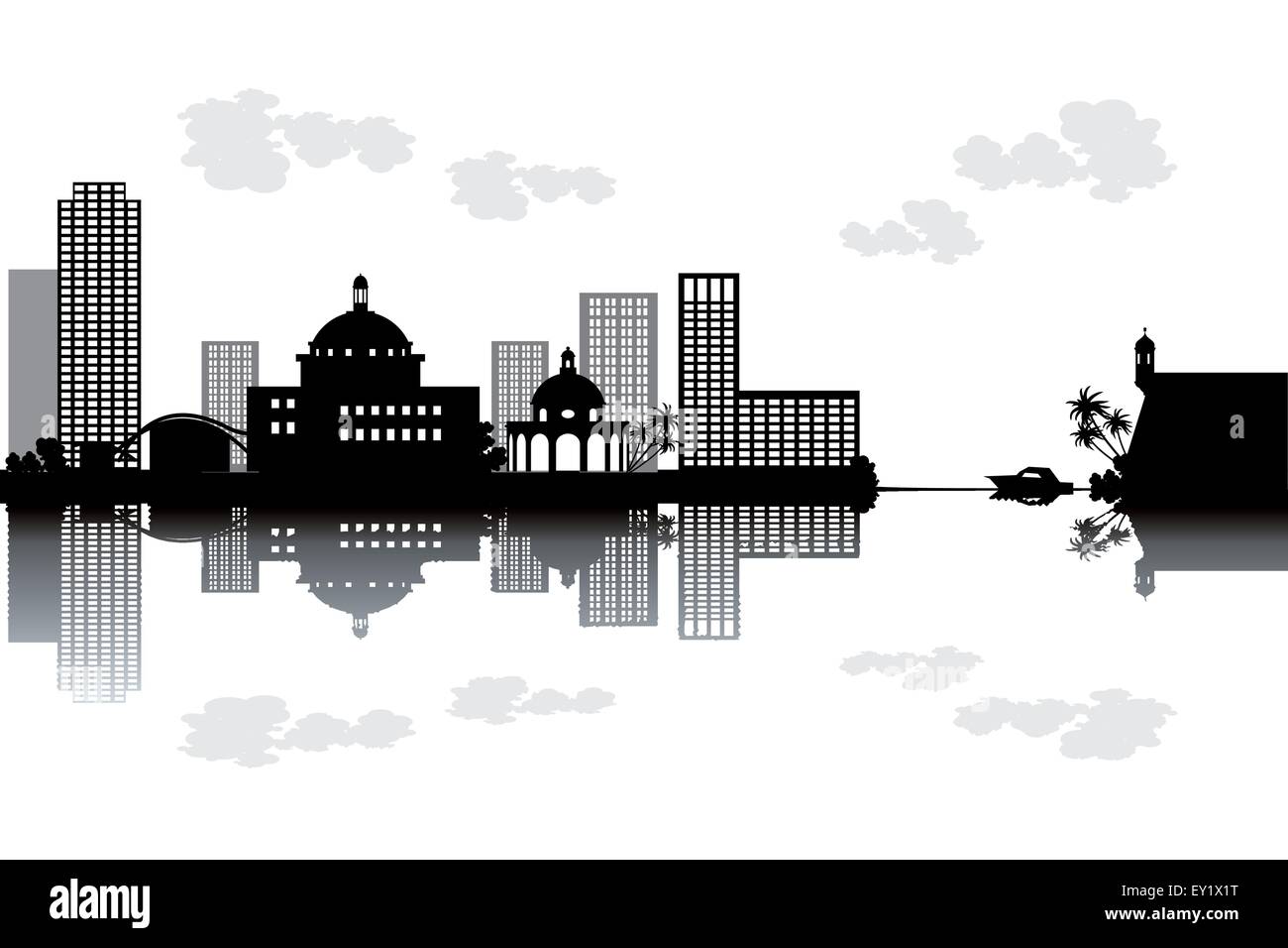 Puerto Rico skyline - black and white vector illustration Stock Vector