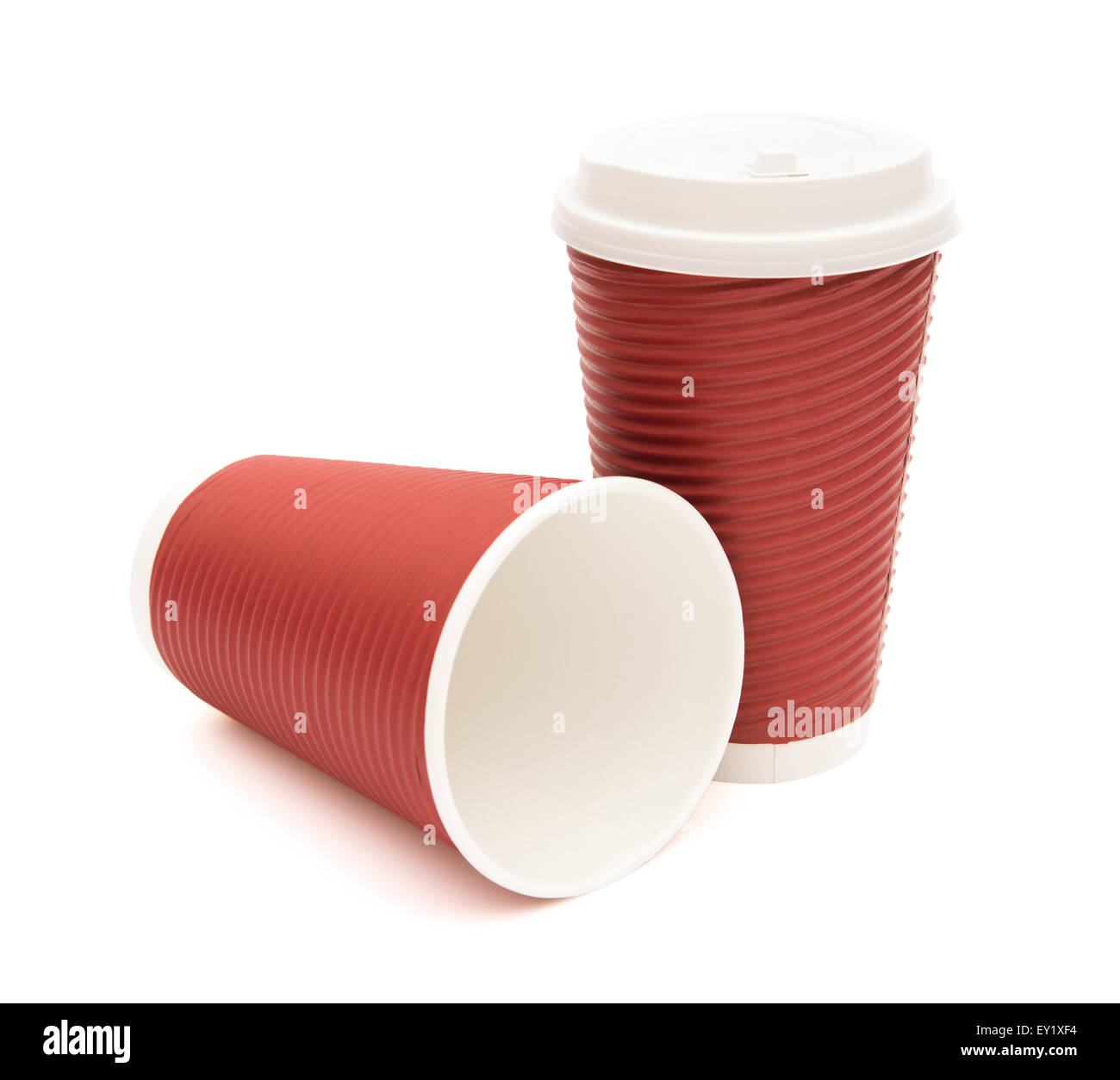Red Plastic Disposable Cups With Clipping Path Stock Photo