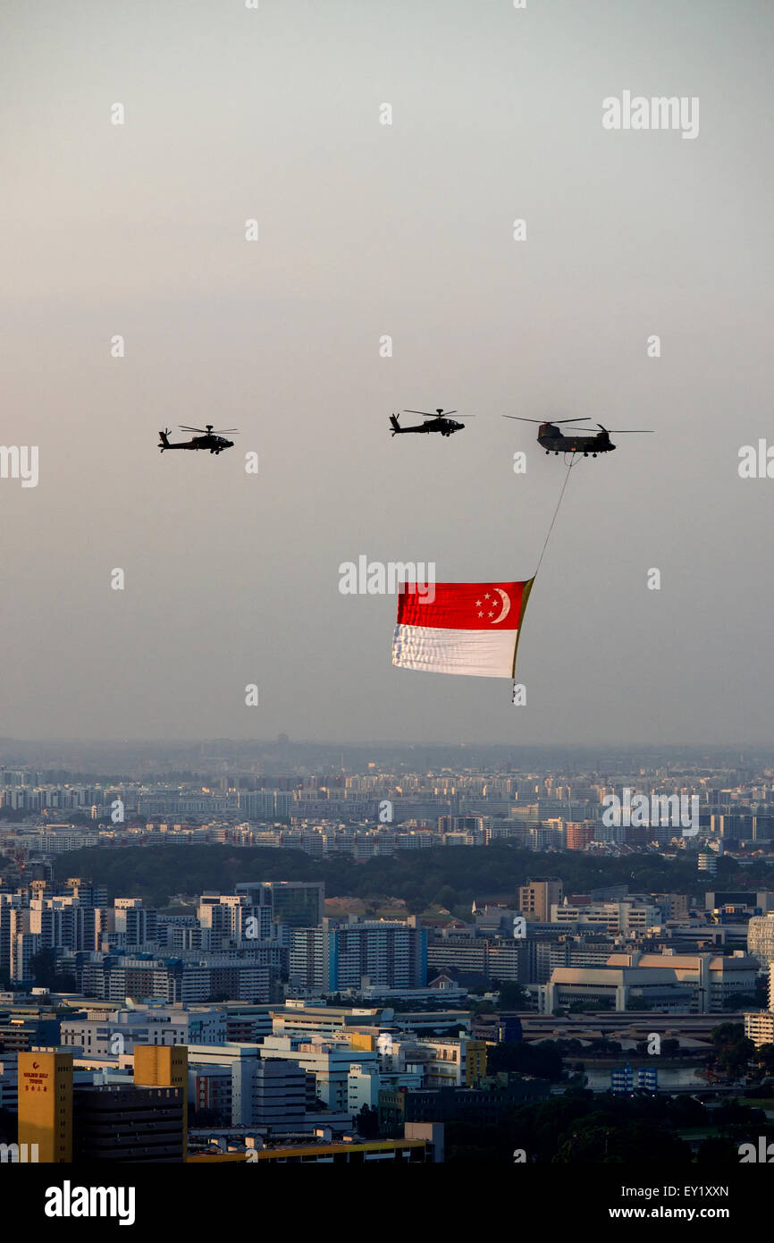 SG50 NDP Flypast with State Flag Stock Photo